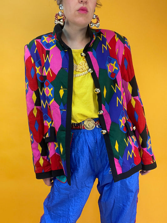 Superfunky Wollblazerjacke mit poppigem Geomuster