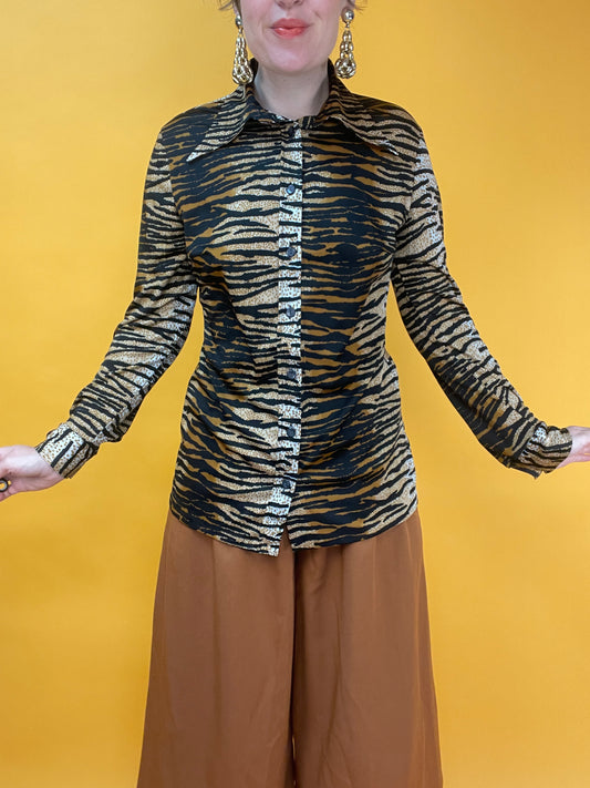70s Bluse mit Tigerprint