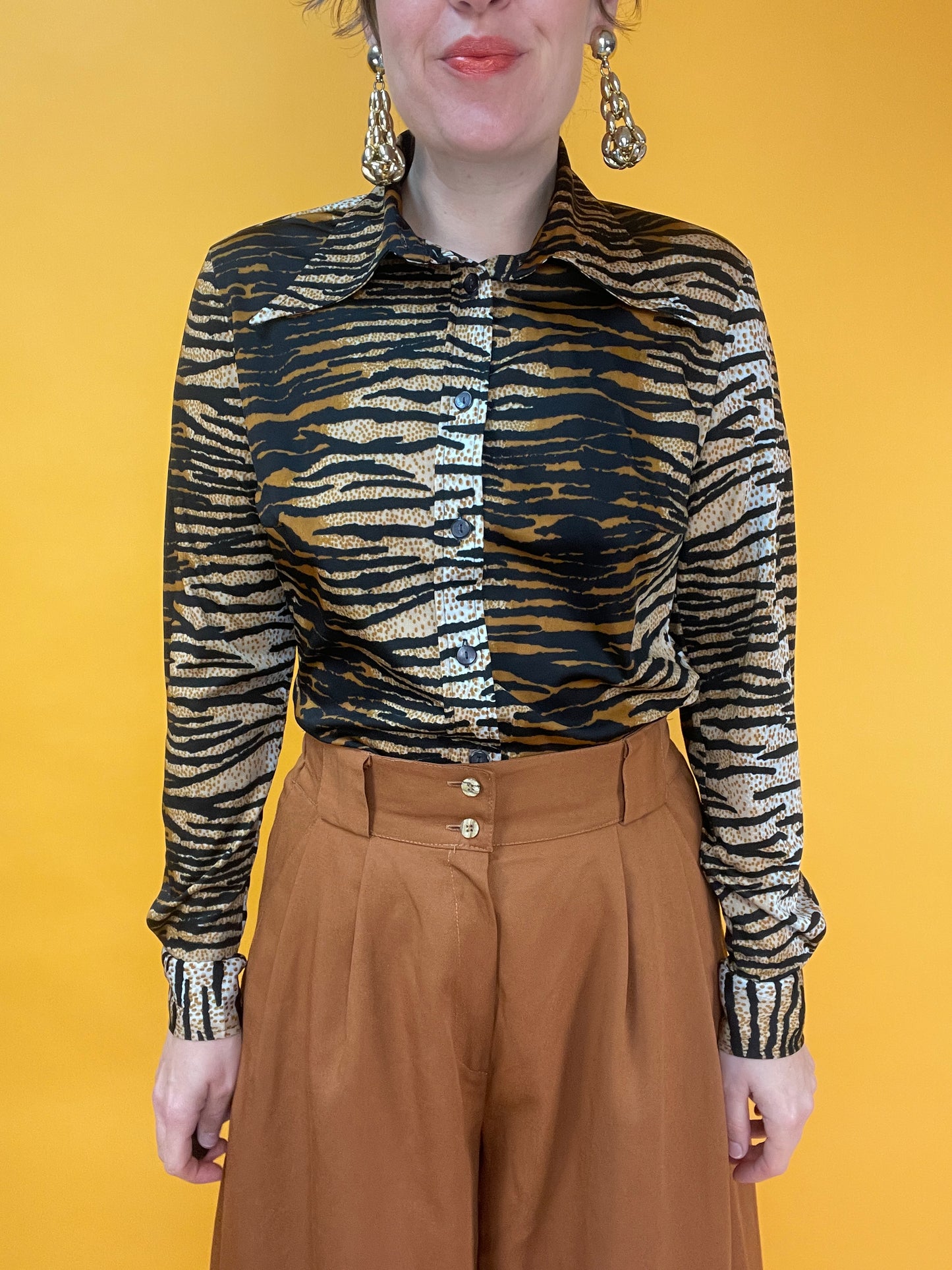 70s Bluse mit Tigerprint