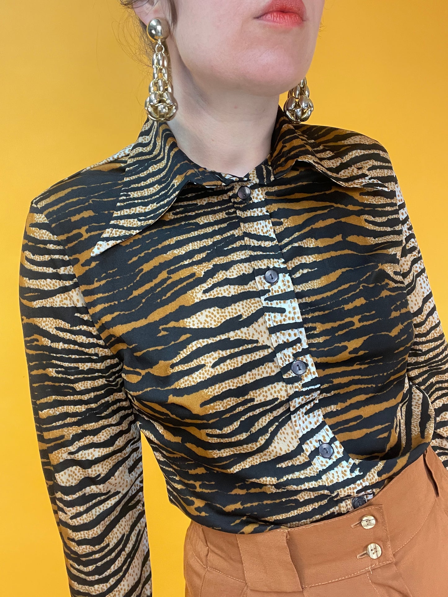 70s Bluse mit Tigerprint