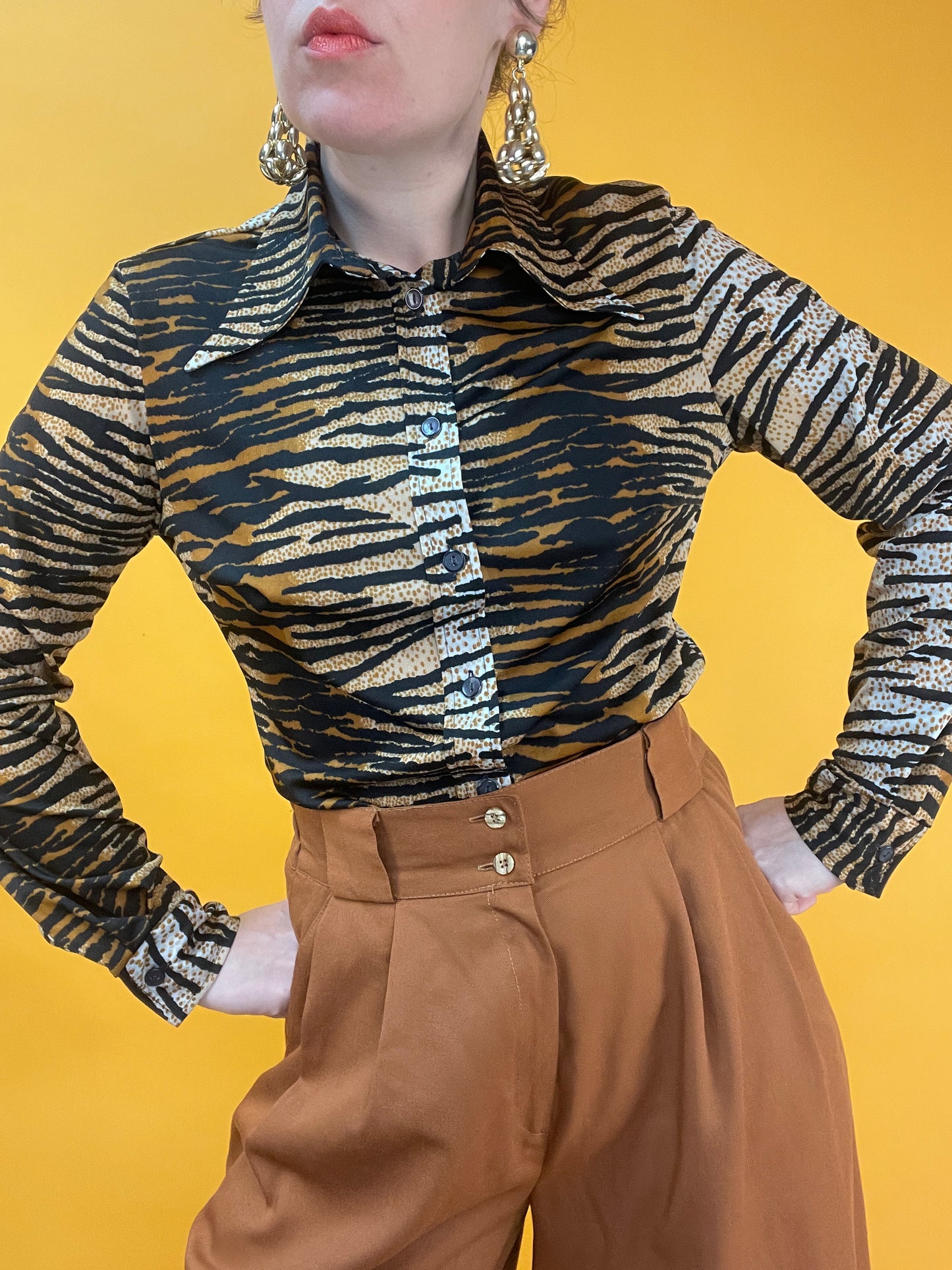 70s Bluse mit Tigerprint