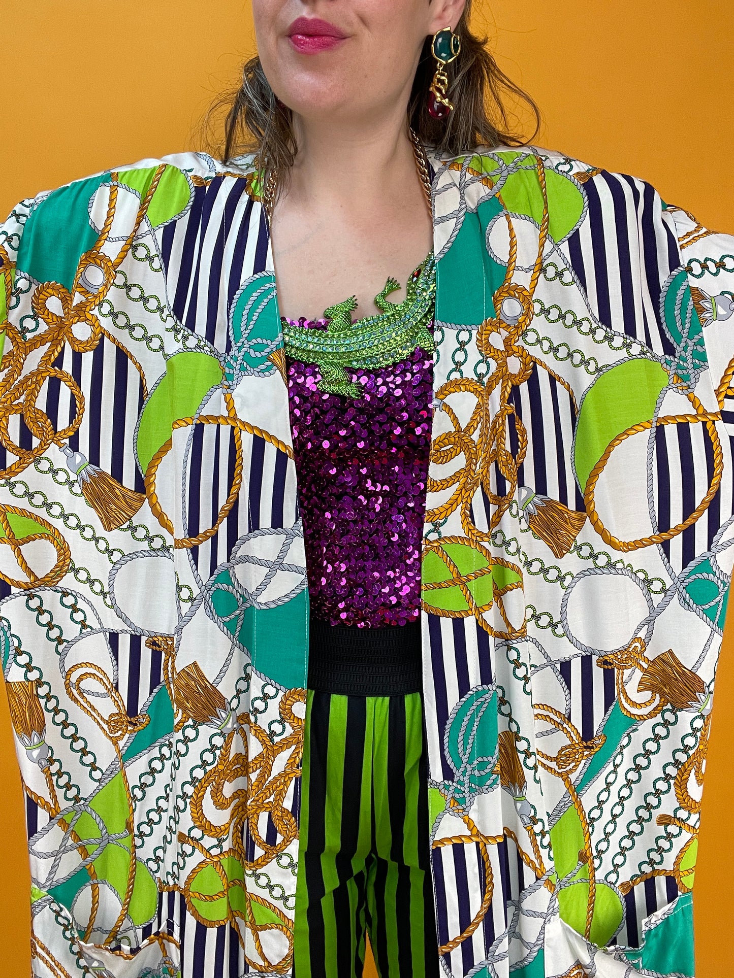 80s/90s Longbluse mit Neon-Nautical Print