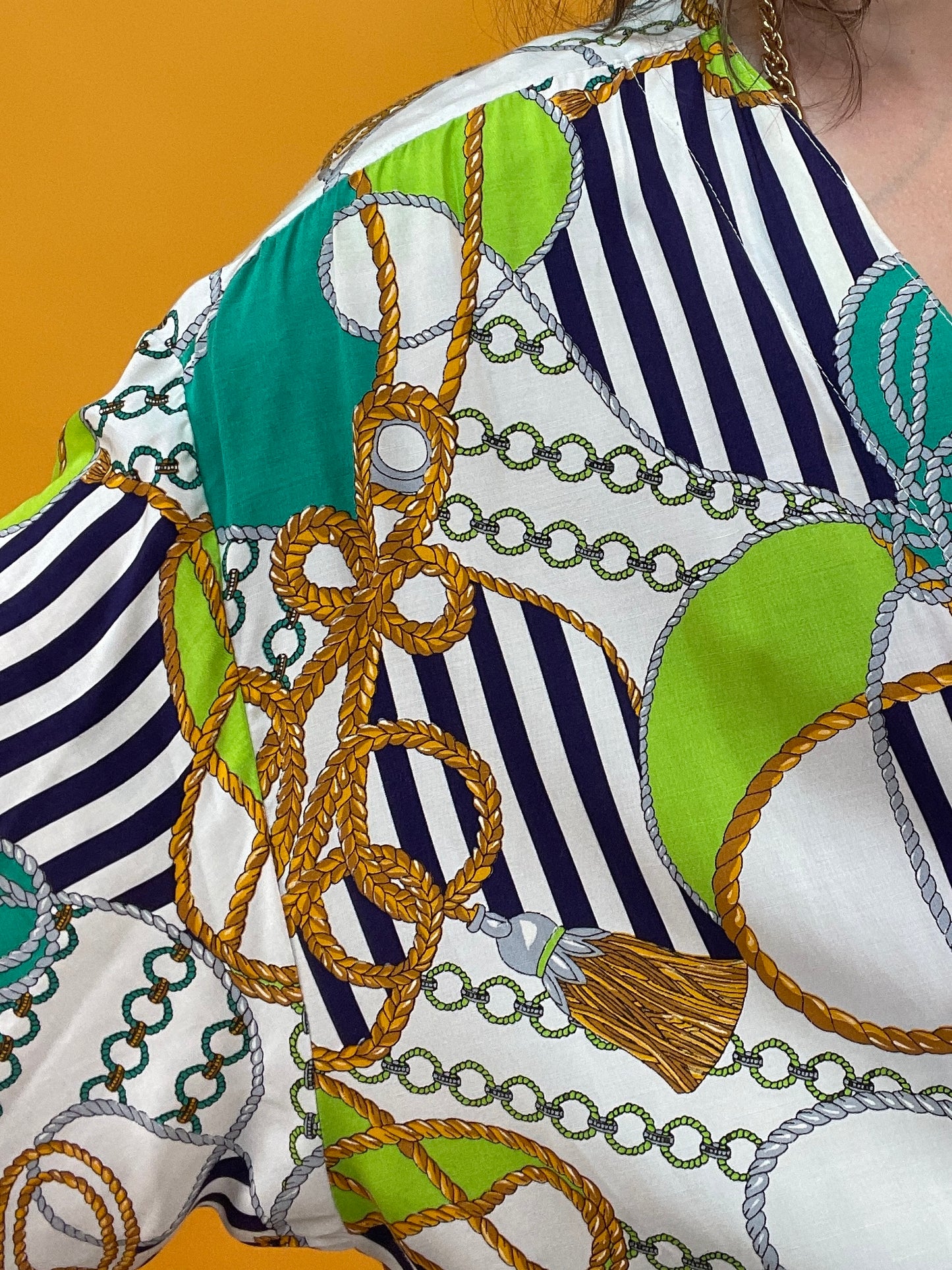80s/90s Longbluse mit Neon-Nautical Print