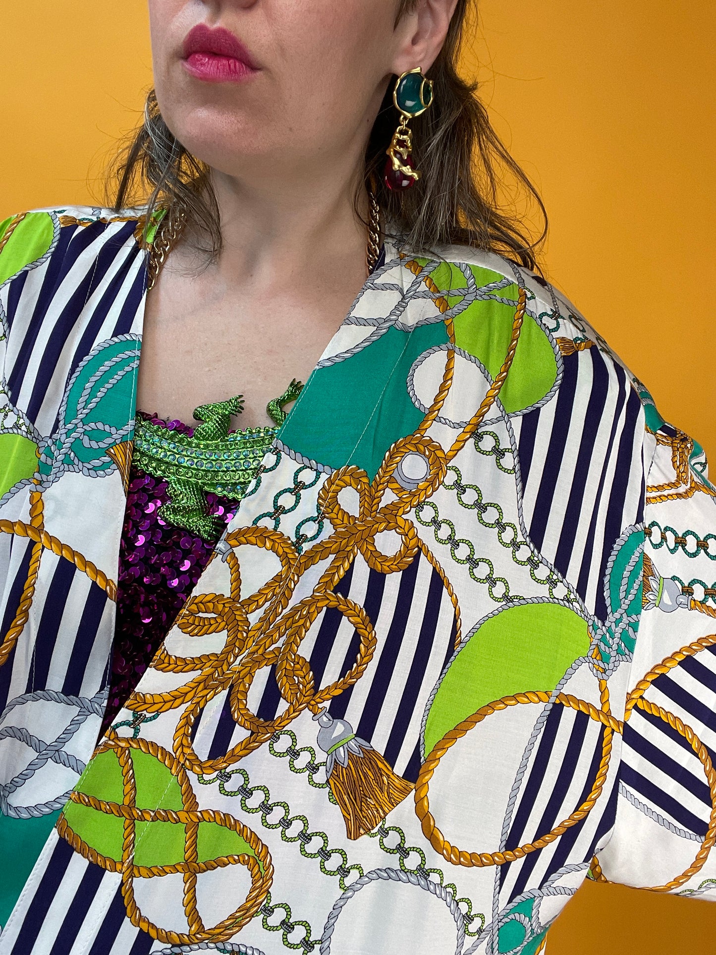 80s/90s Longbluse mit Neon-Nautical Print