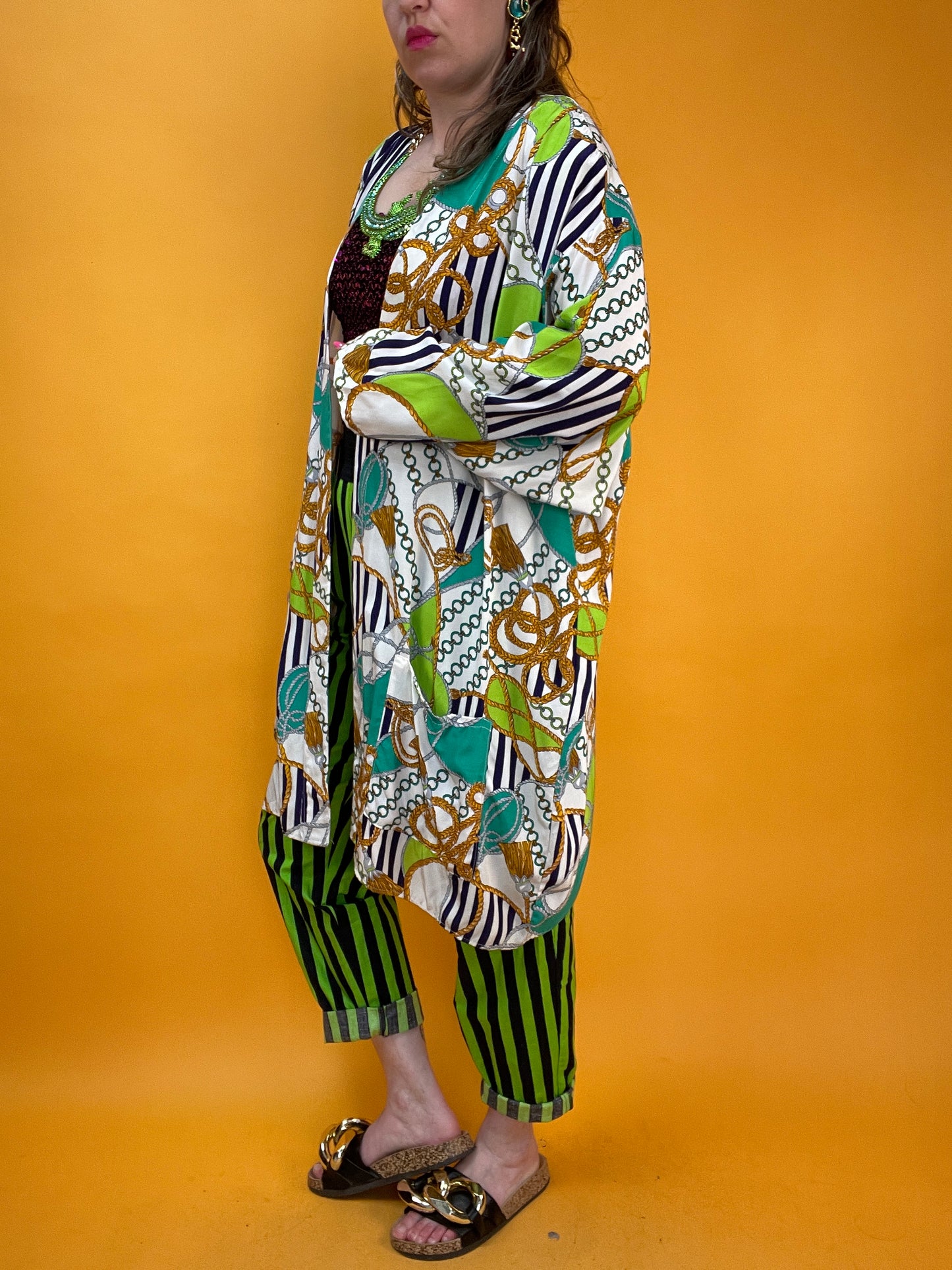 80s/90s Longbluse mit Neon-Nautical Print