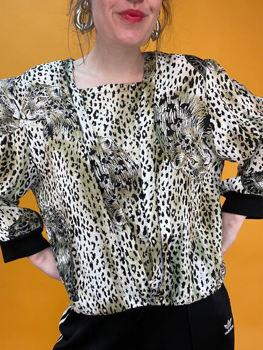 Animalprint Blusenshirt mit lässigen Rippbündchen