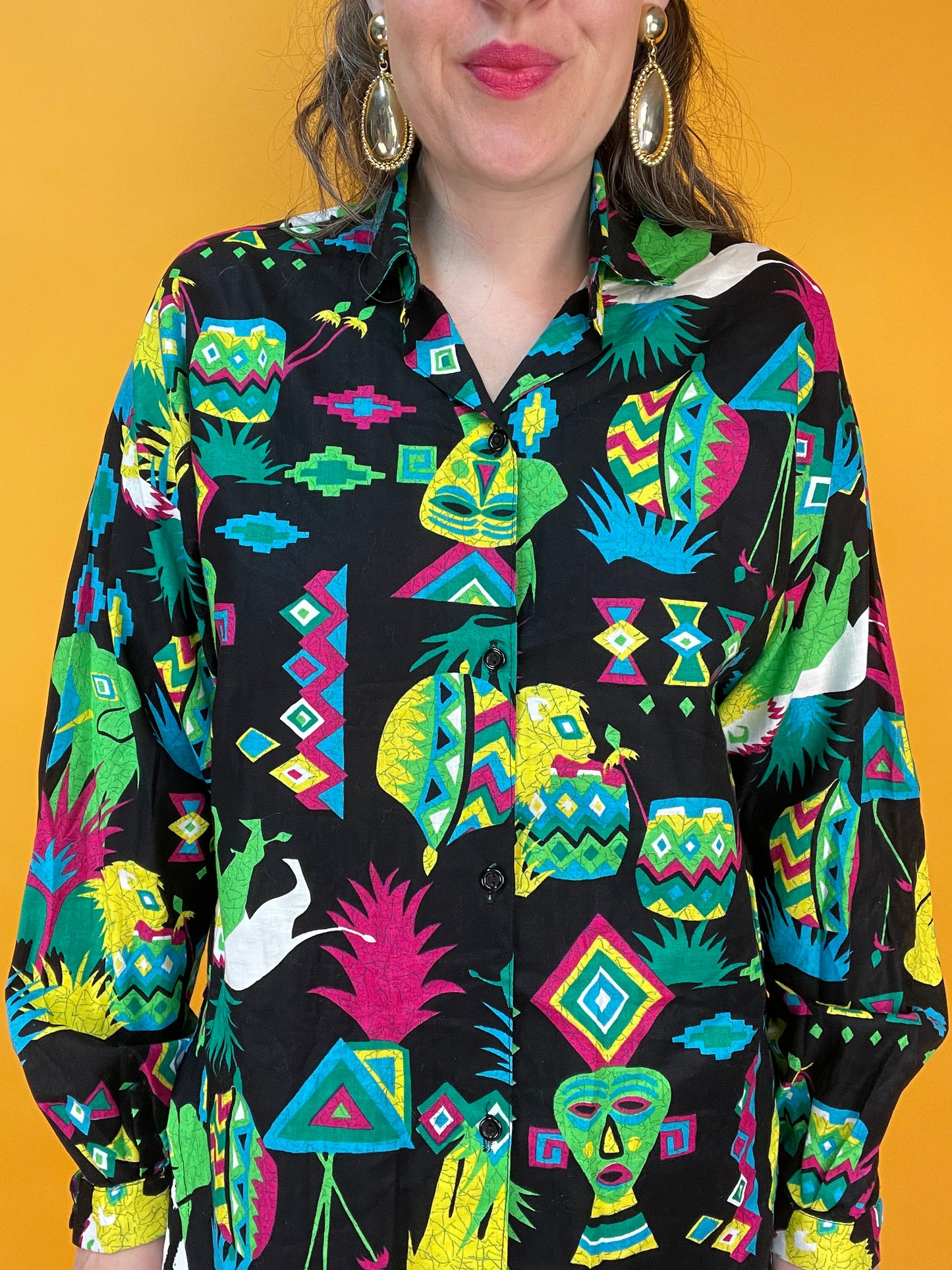 Funky 90s Bluse mit verrücktem Neonprint