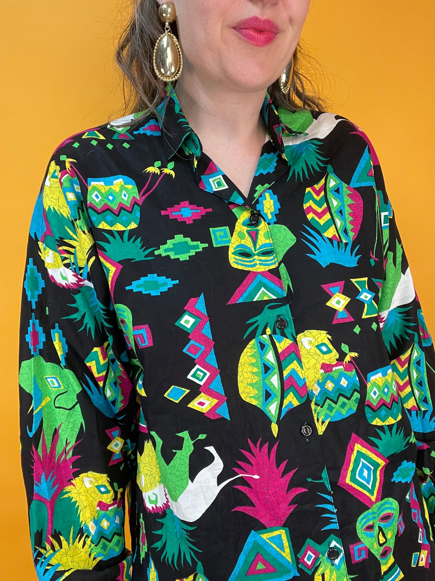 Funky 90s Bluse mit verrücktem Neonprint