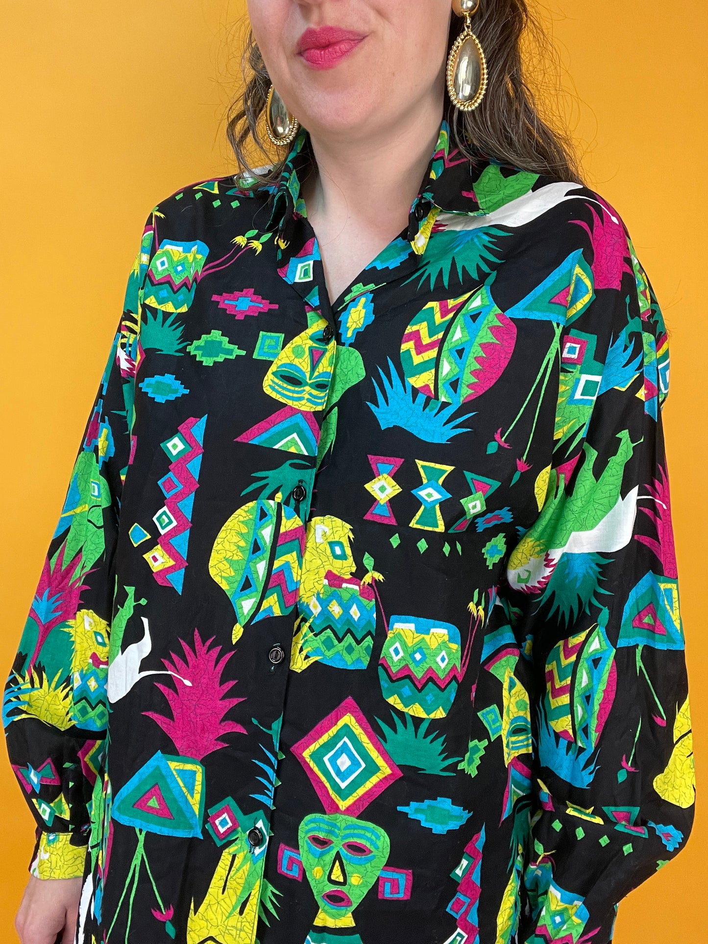 Funky 90s Bluse mit verrücktem Neonprint
