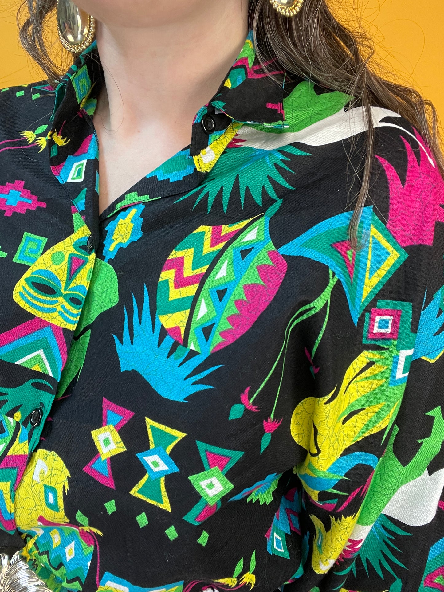Funky 90s Bluse mit verrücktem Neonprint