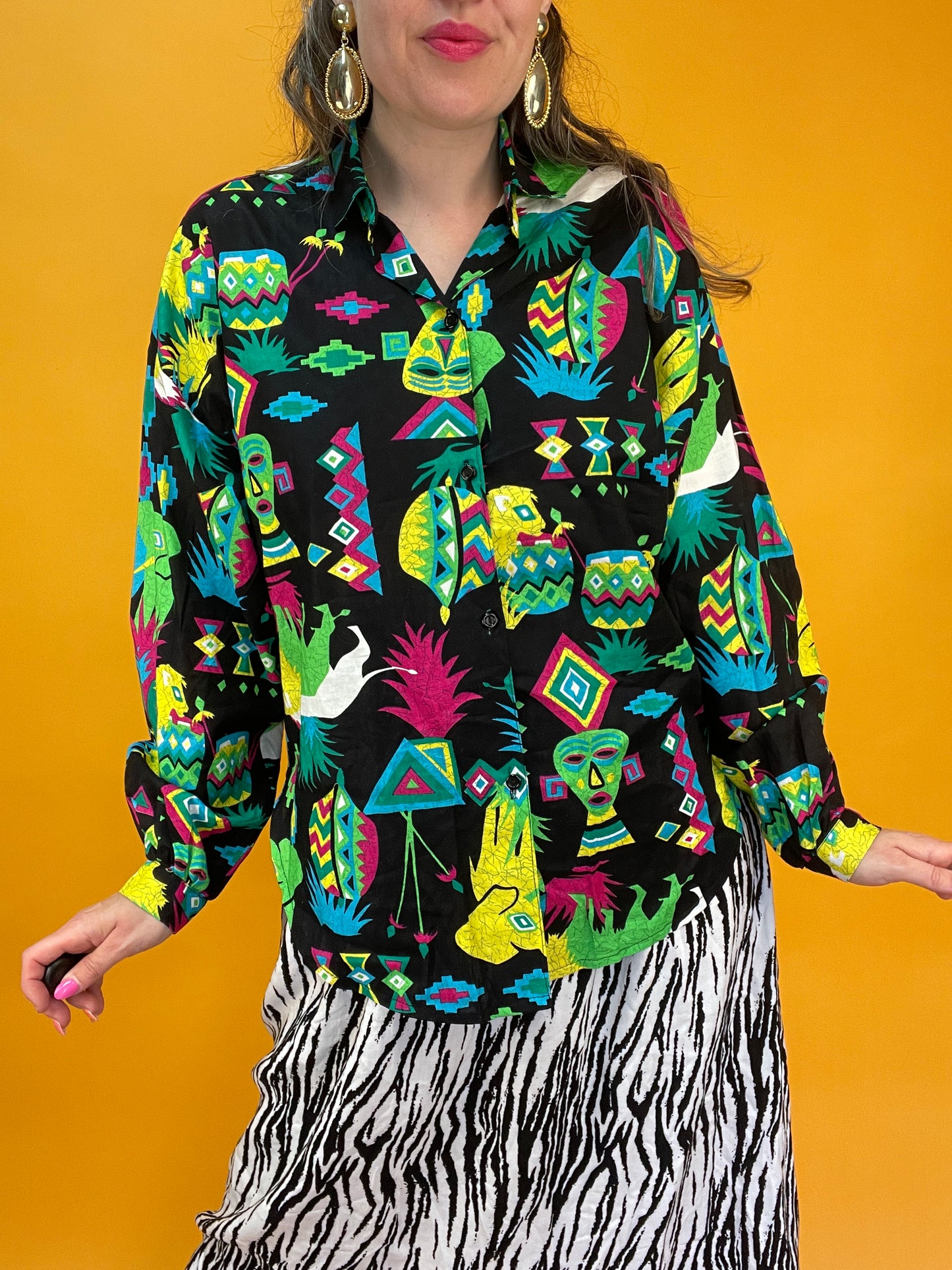 Funky 90s Bluse mit verrücktem Neonprint