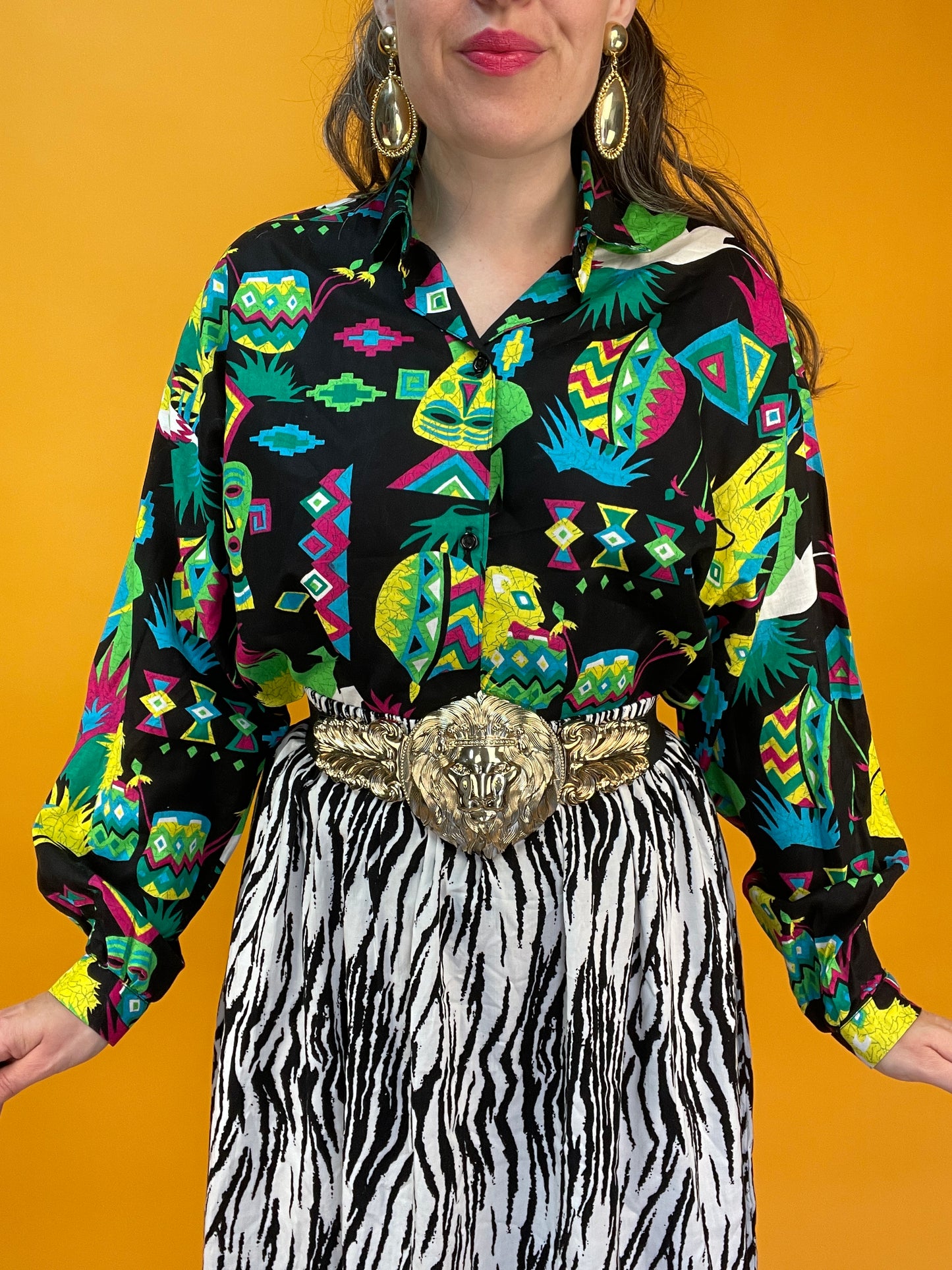 Funky 90s Bluse mit verrücktem Neonprint