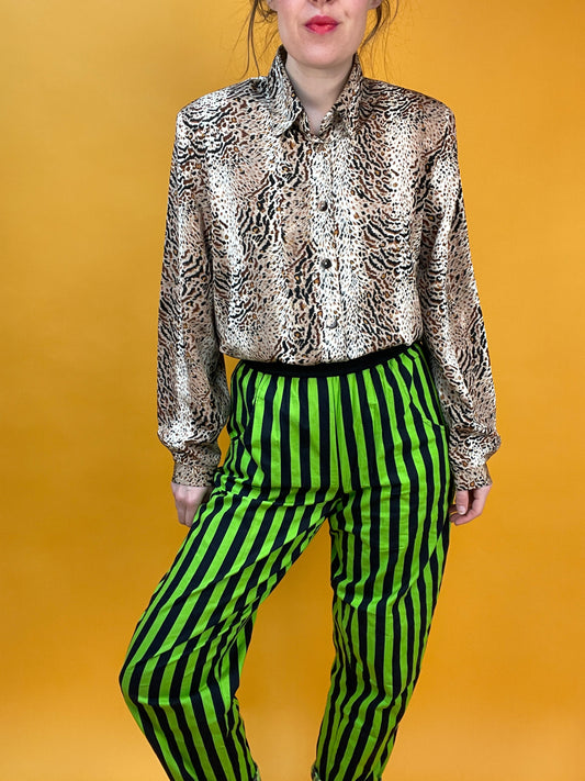 80s/90s Animalprint Bluse mit schimmerndem Webmuster