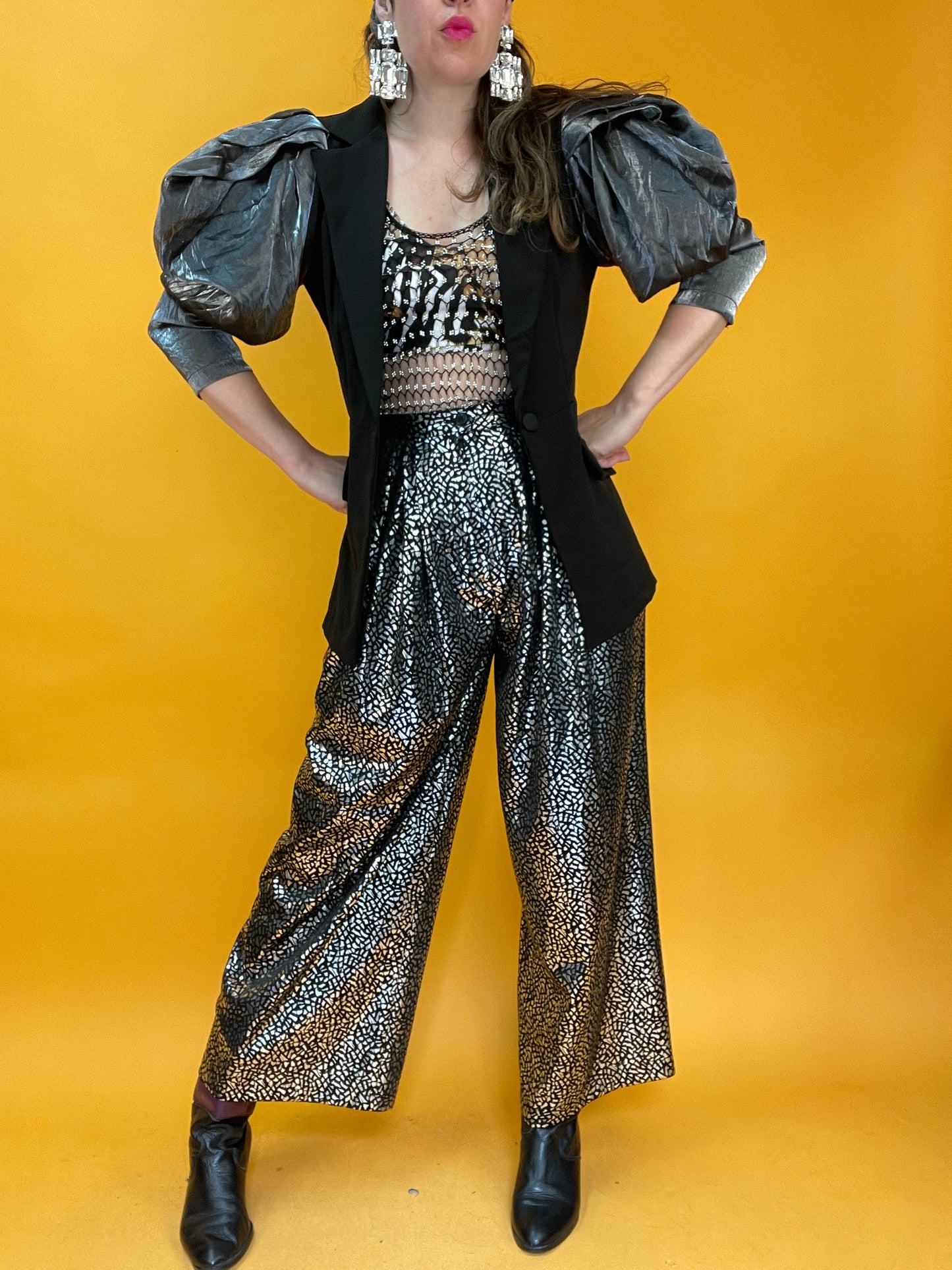 Showstopper Discohose mit glänzendem silbernem Print