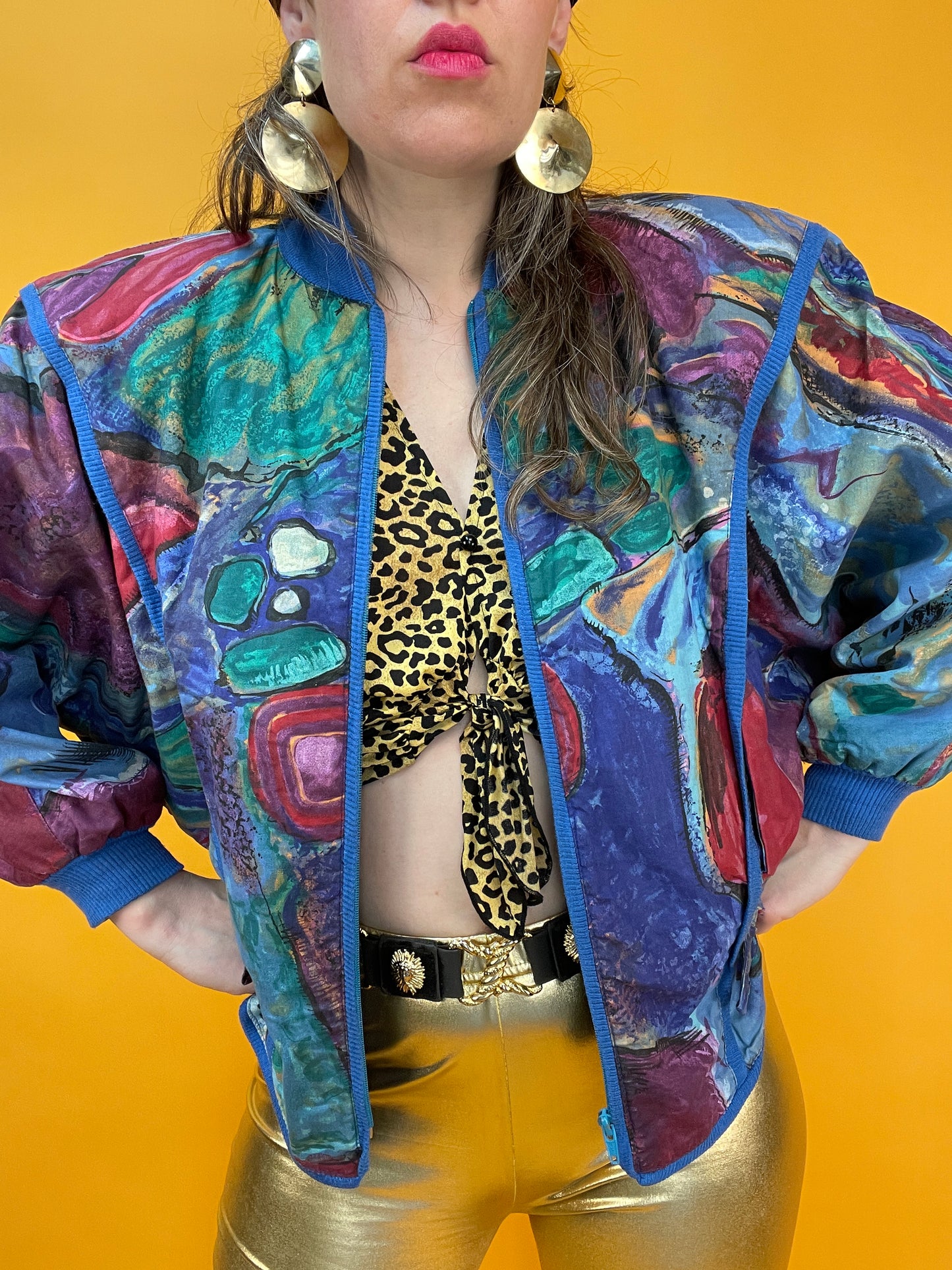 Coole 80s/90s Sommerjacke mit artsy Print und tollen Details