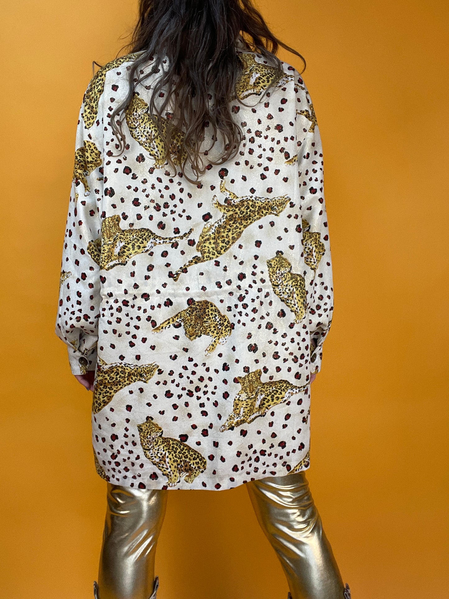 Dünne 80s/90s Übergangsjacke mit glitzerndem Animalprint