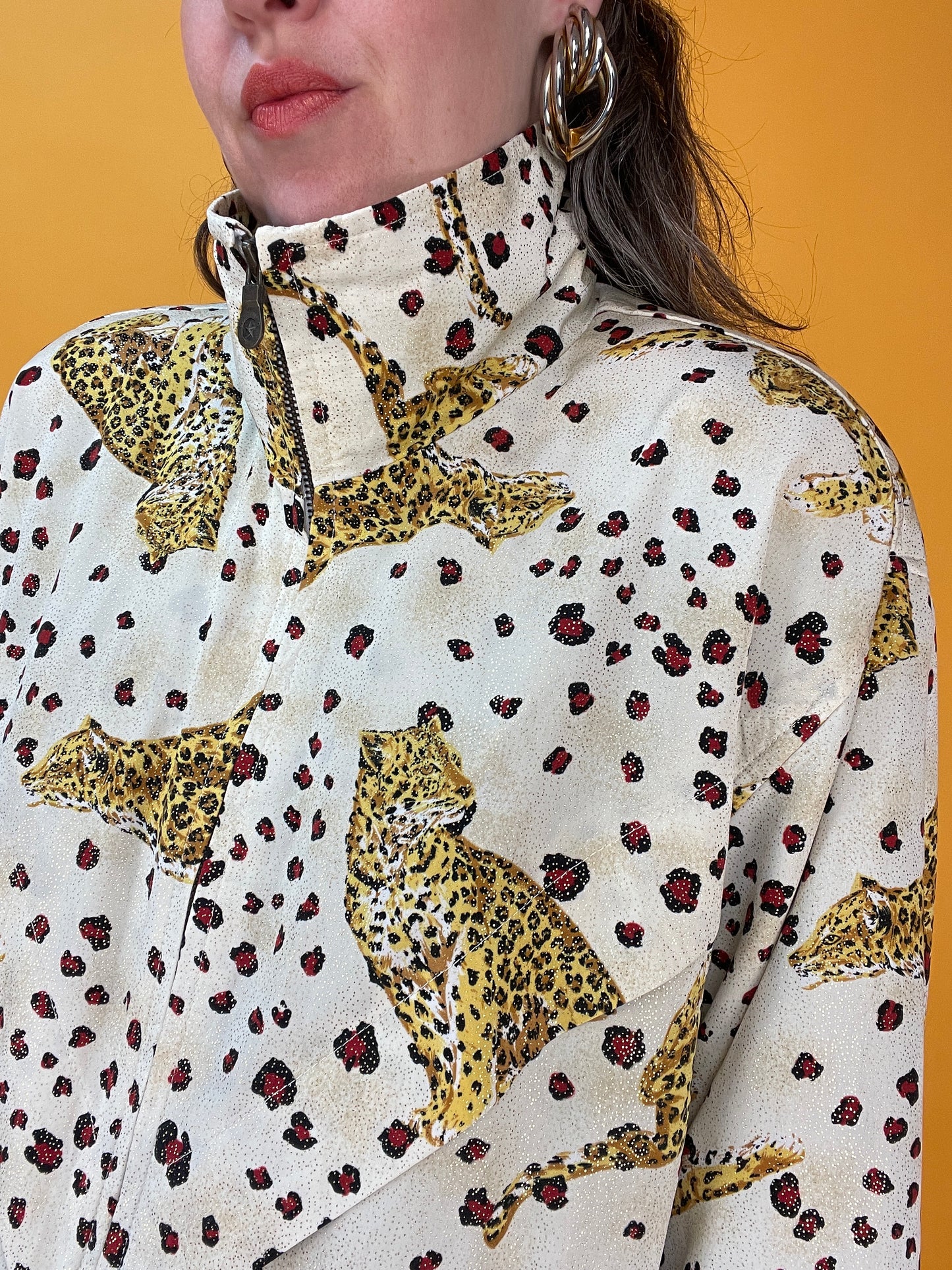 Dünne 80s/90s Übergangsjacke mit glitzerndem Animalprint