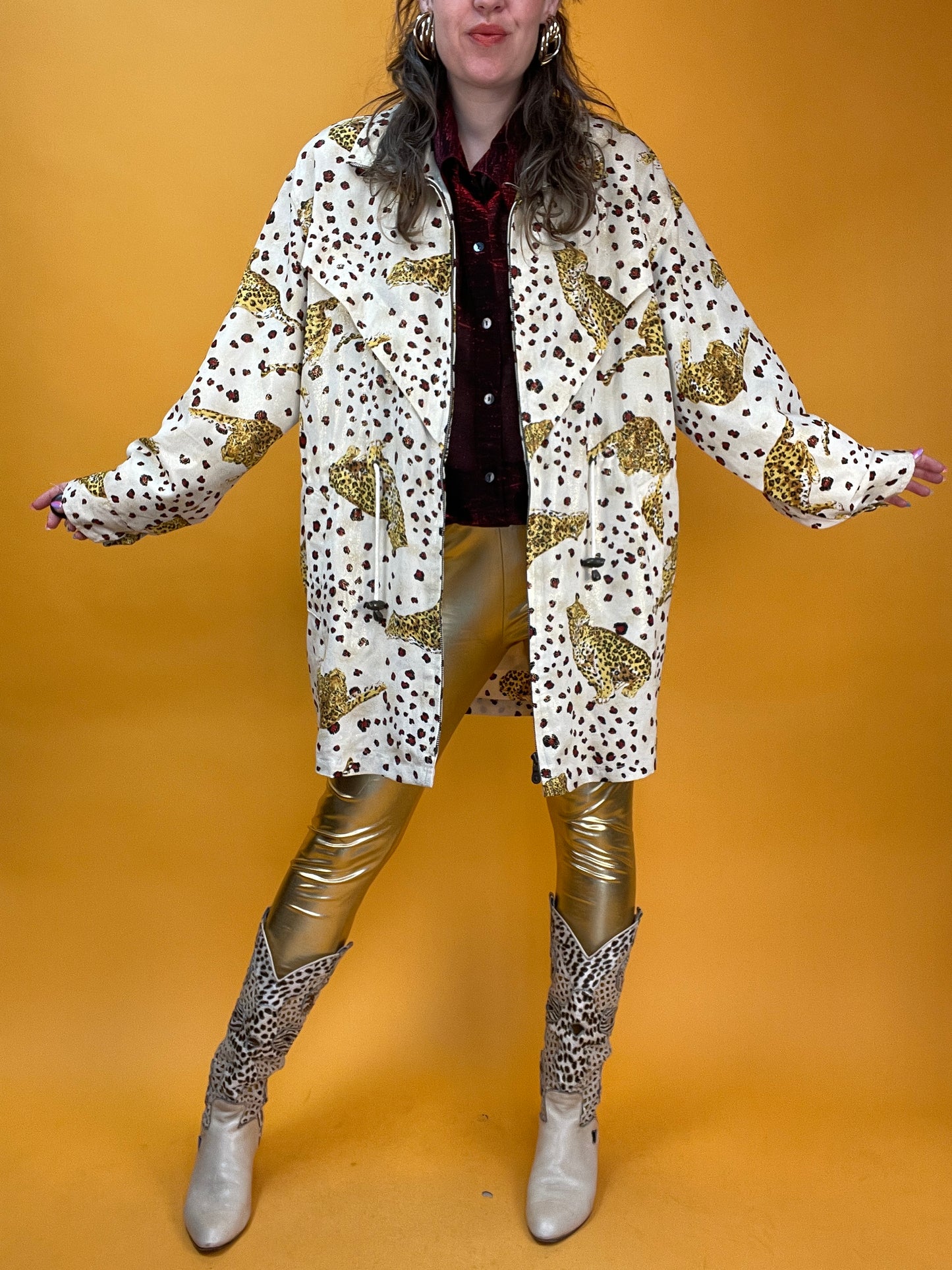 Dünne 80s/90s Übergangsjacke mit glitzerndem Animalprint