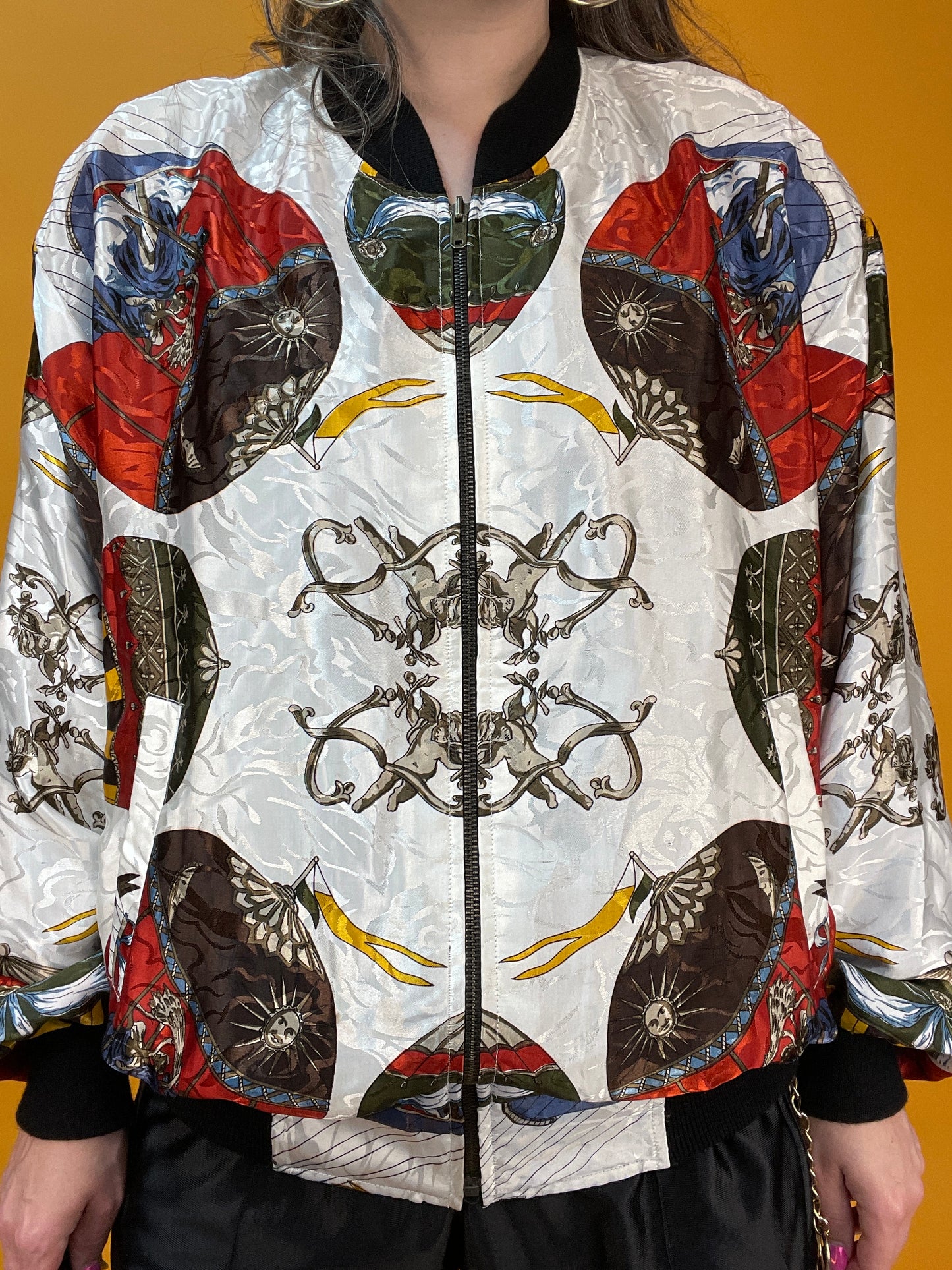 Famos glänzende 80s/90s Blousonjacke mit supercoolem Ballonprint