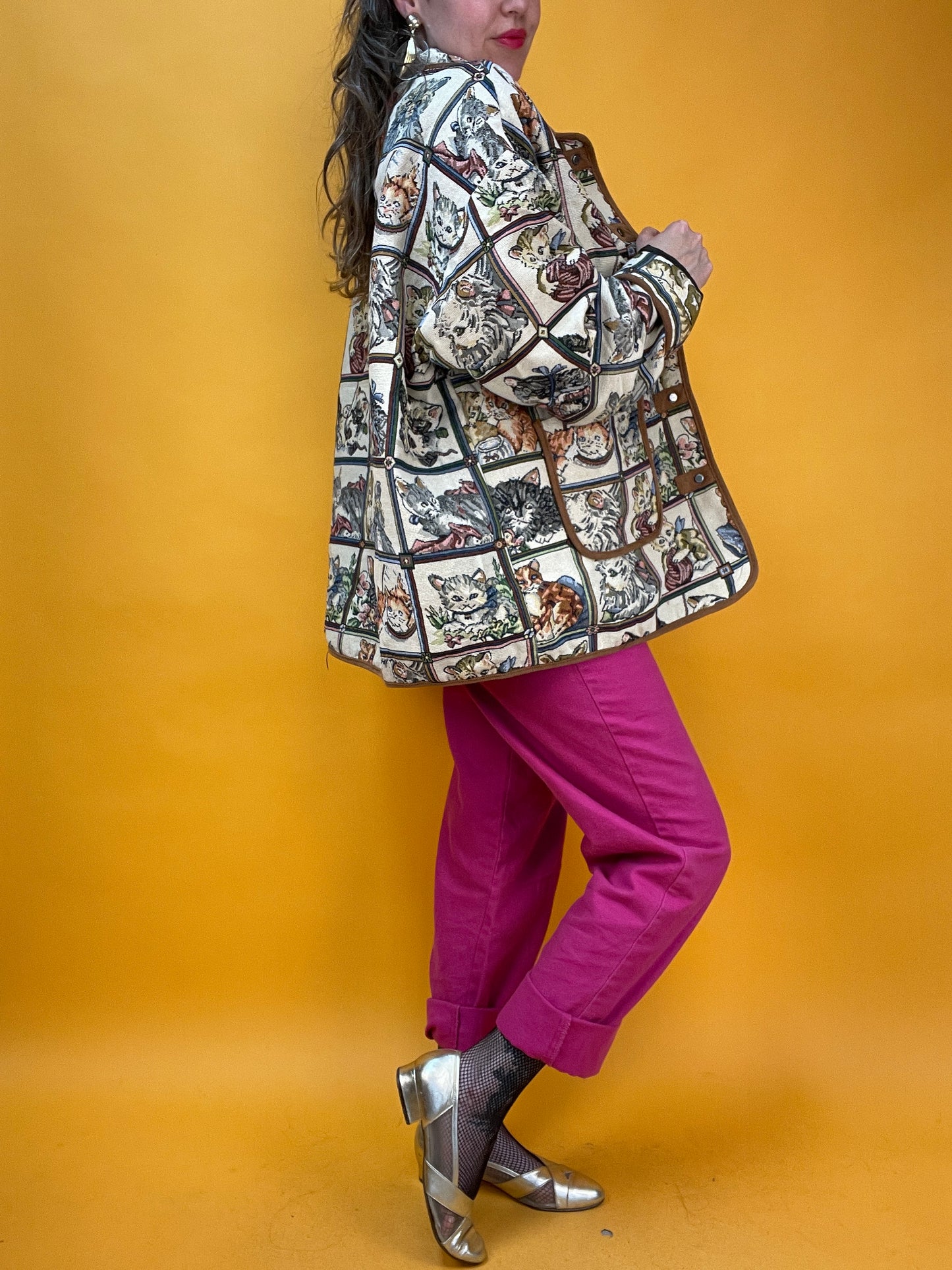 Kitschige Multimotiv-Gobelinjacke für crazy Catlovers