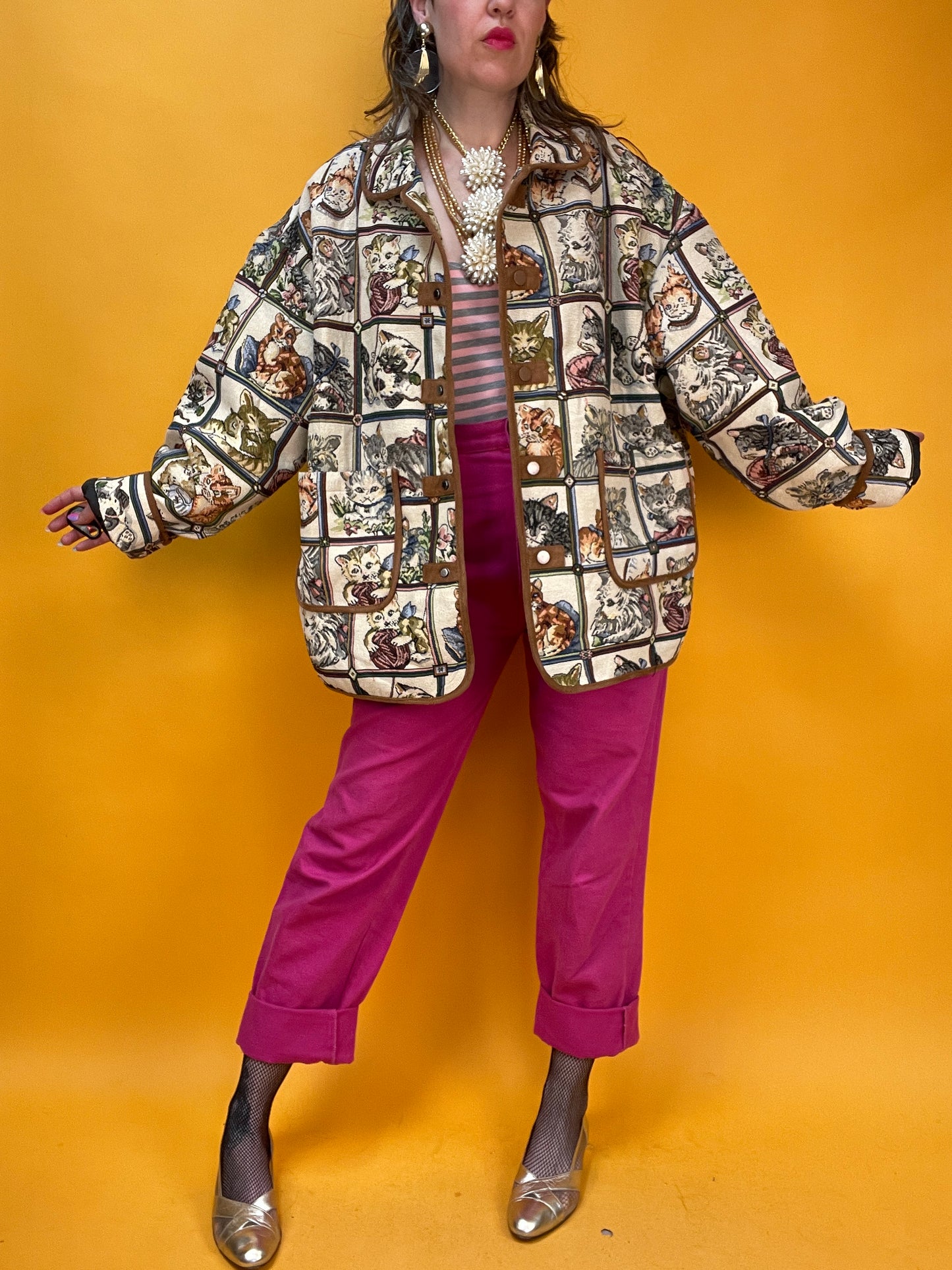 Kitschige Multimotiv-Gobelinjacke für crazy Catlovers
