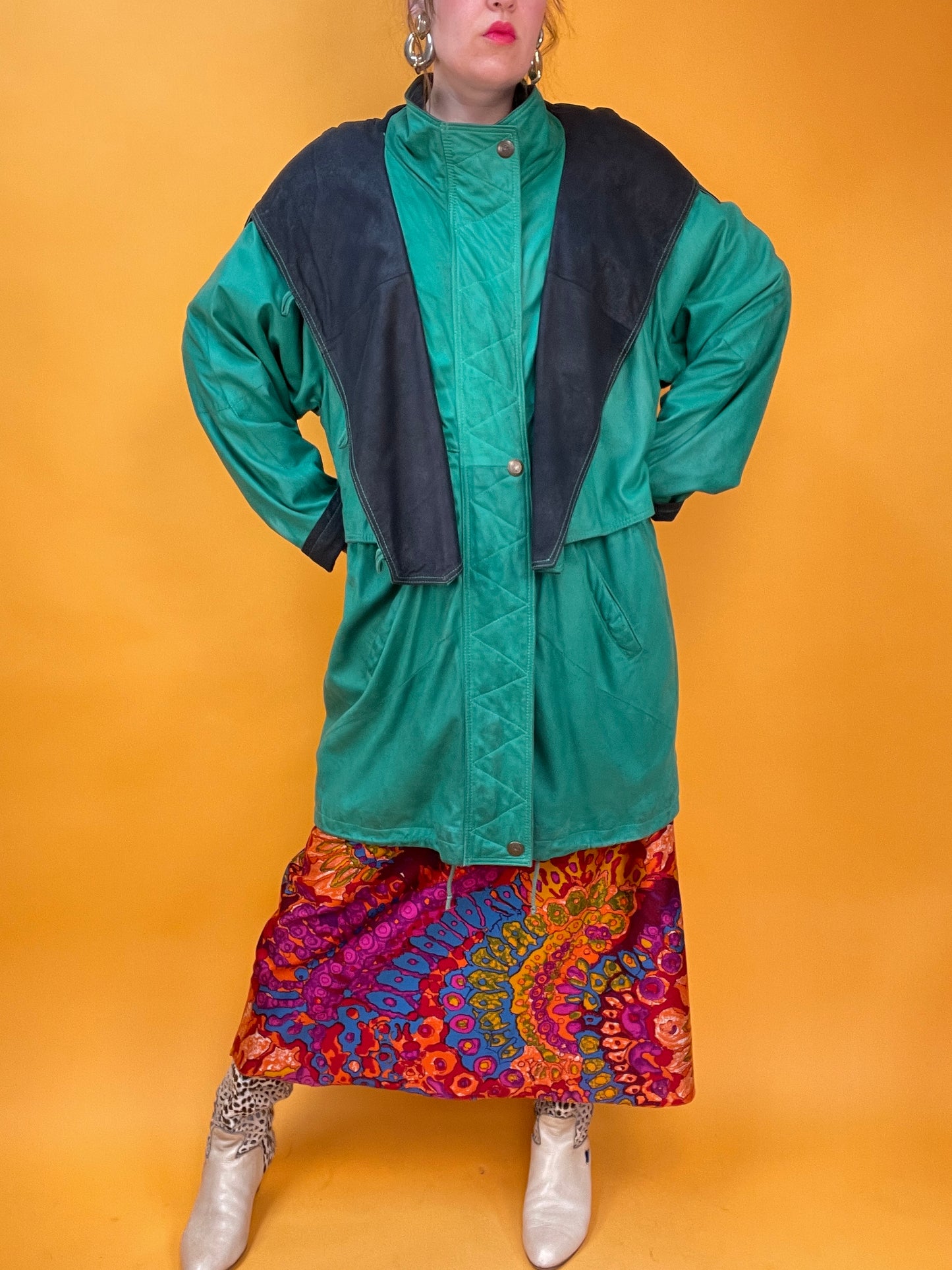 Famoser Vintage Lederanorak in Knallgrün