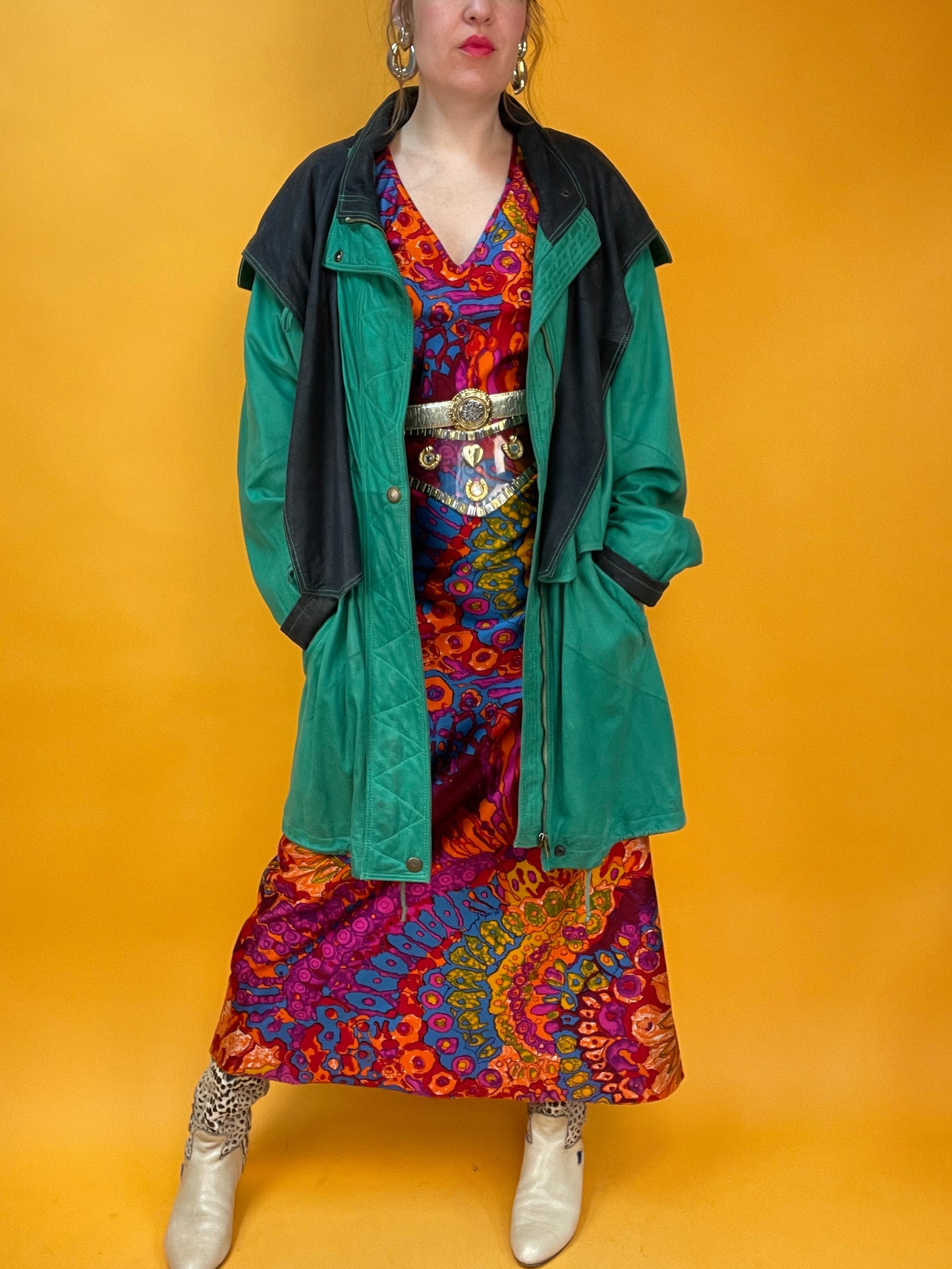 Famoser Vintage Lederanorak in Knallgrün
