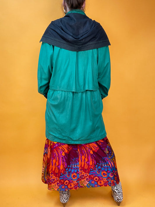 Famoser Vintage Lederanorak in Knallgrün