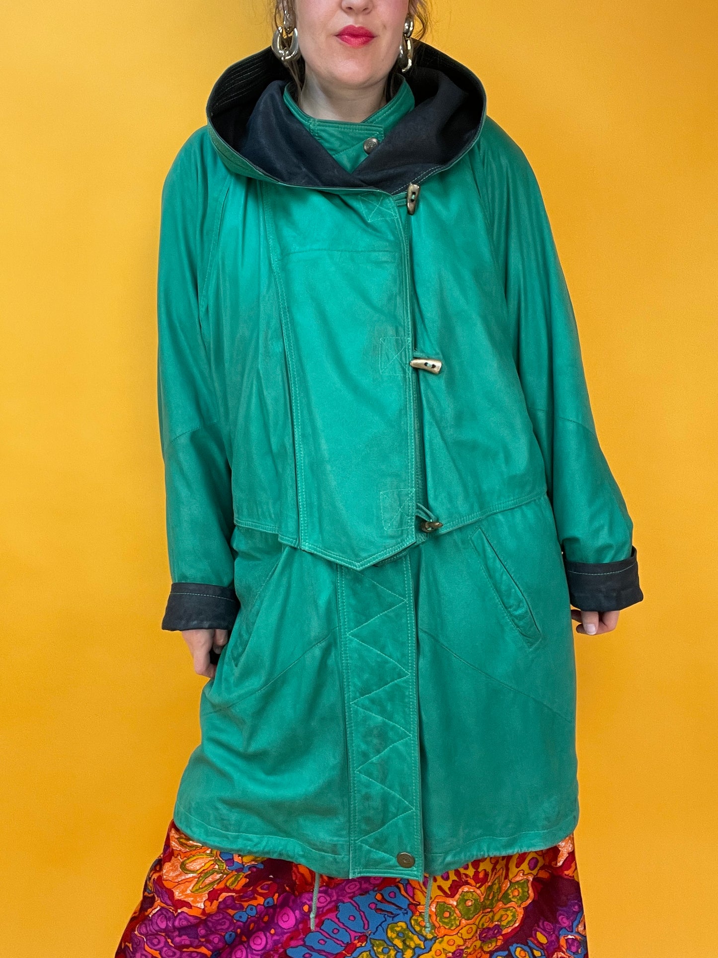 Famoser Vintage Lederanorak in Knallgrün
