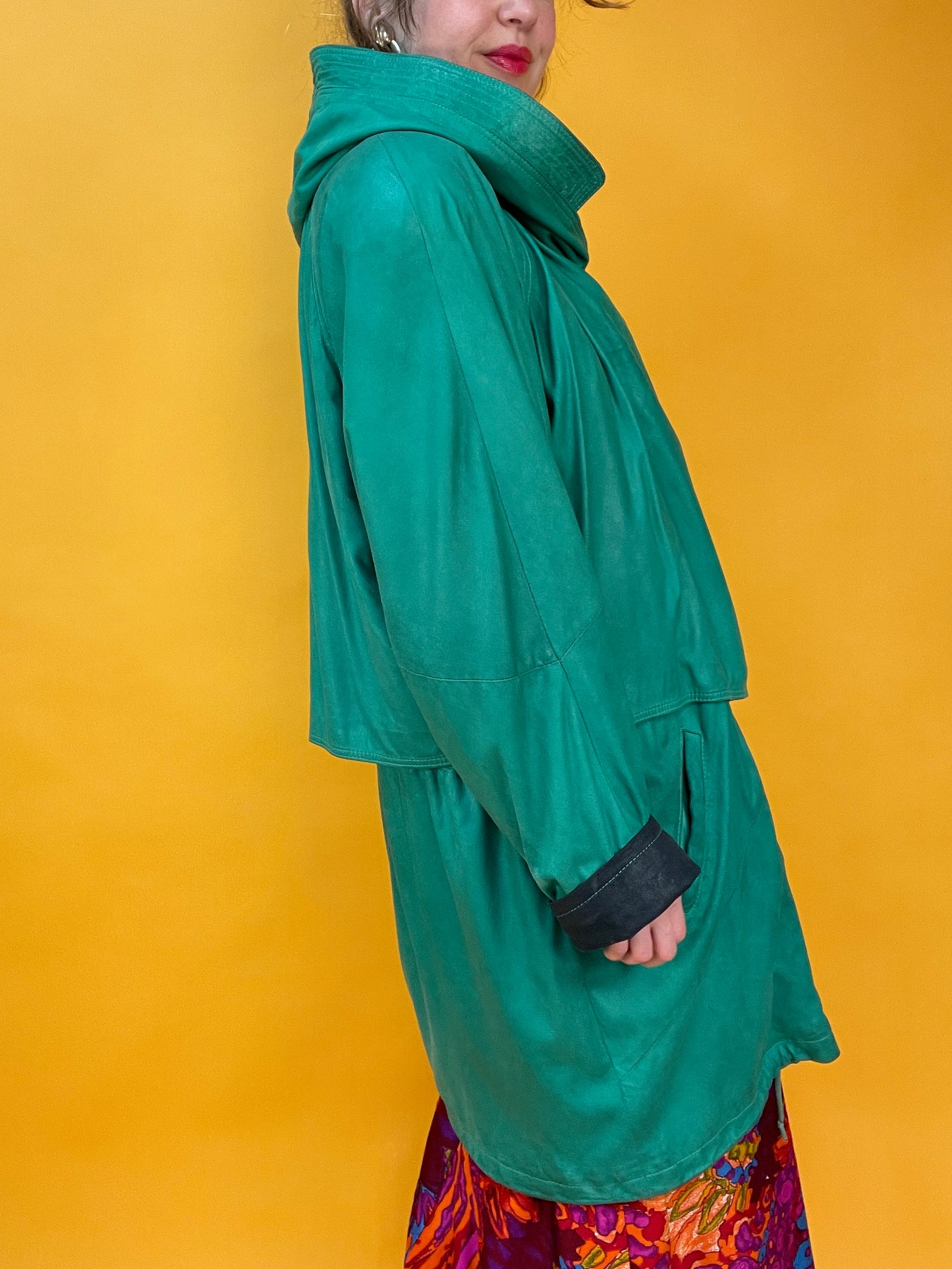 Famoser Vintage Lederanorak in Knallgrün