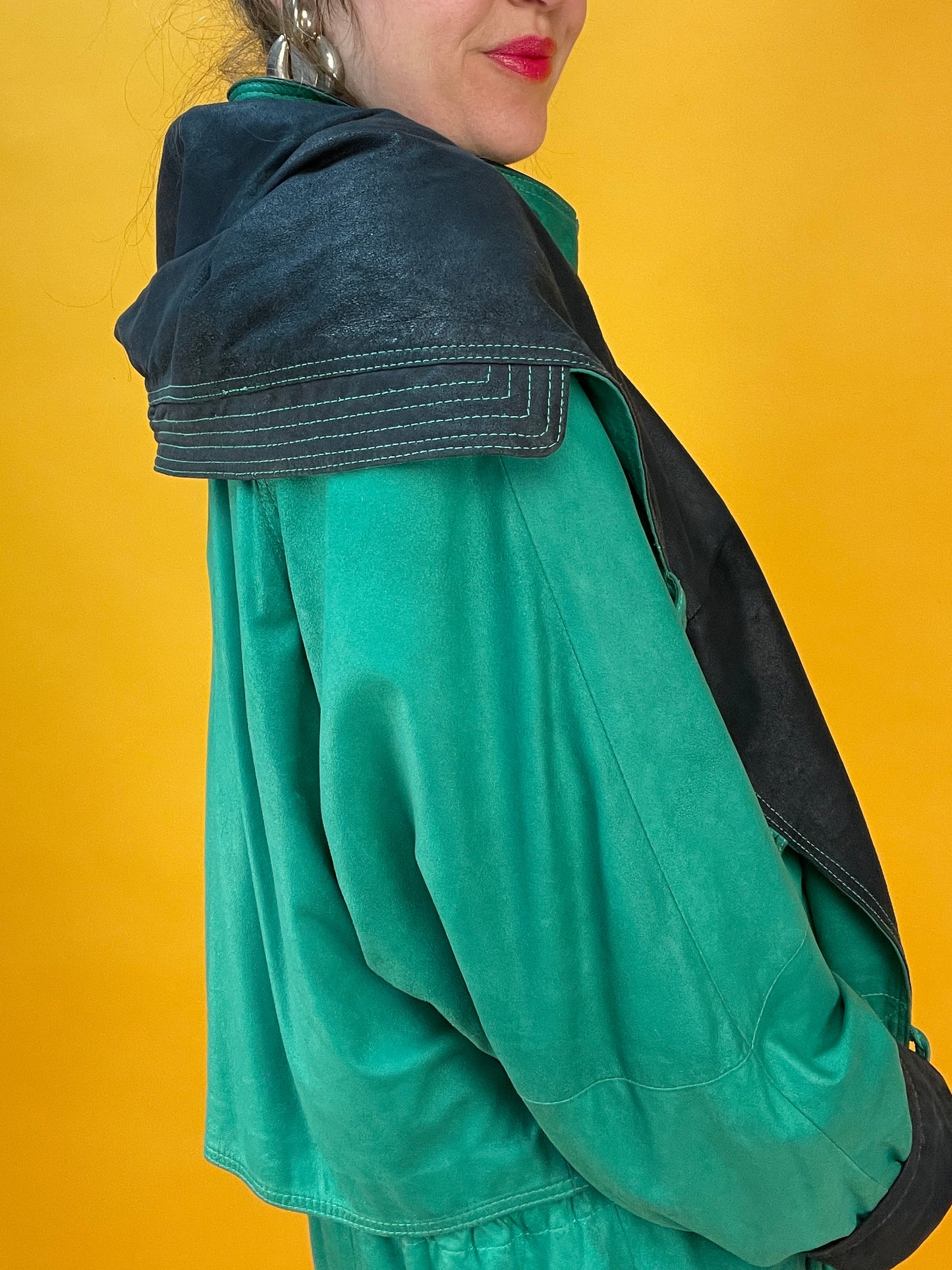 Famoser Vintage Lederanorak in Knallgrün