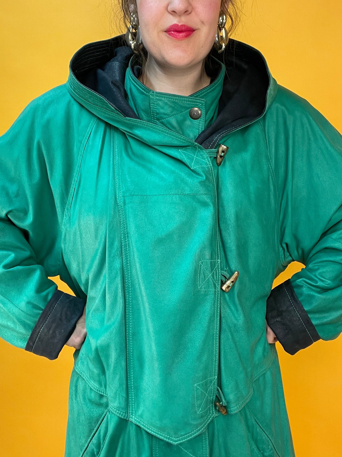 Famoser Vintage Lederanorak in Knallgrün