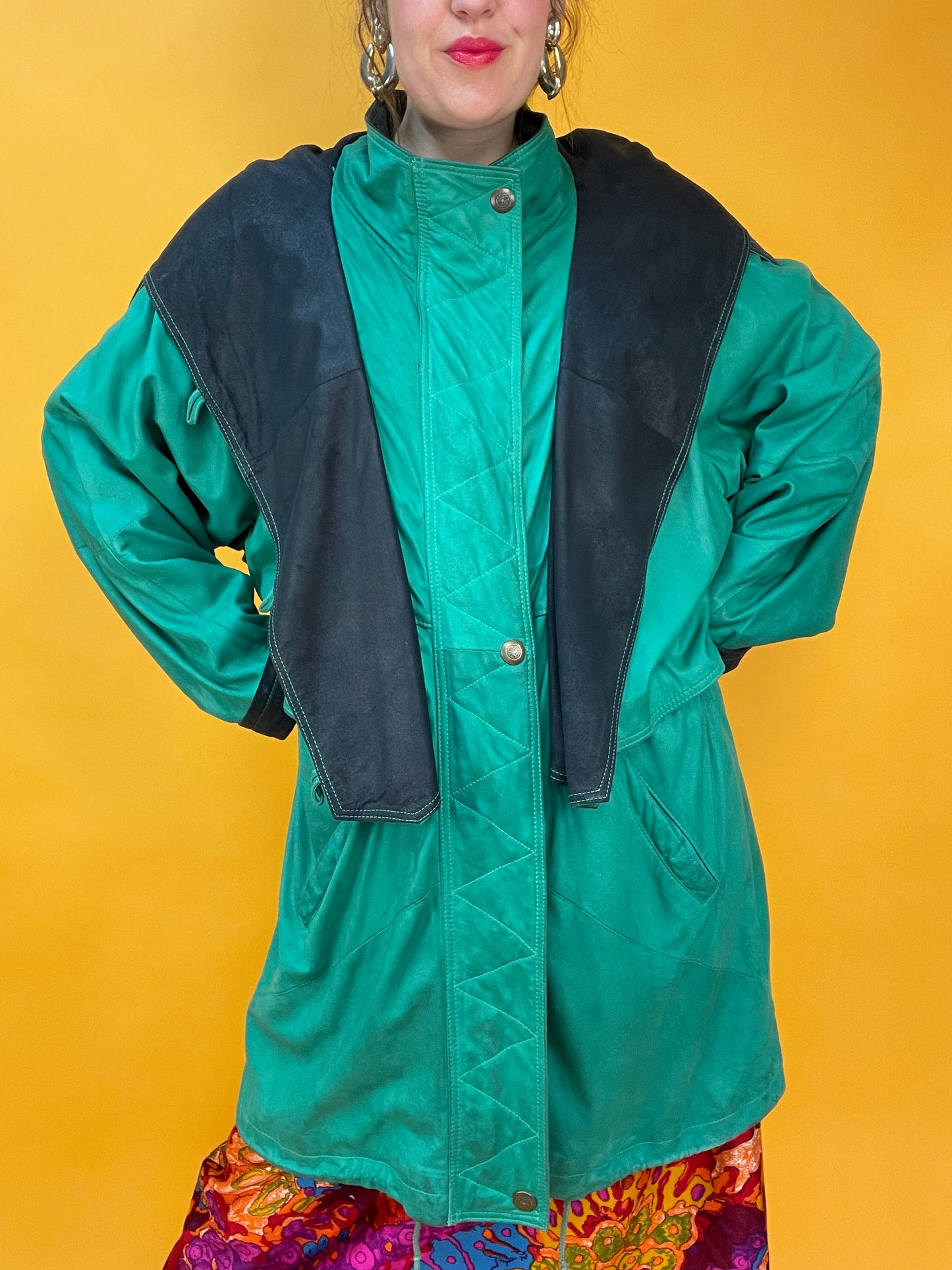Famoser Vintage Lederanorak in Knallgrün