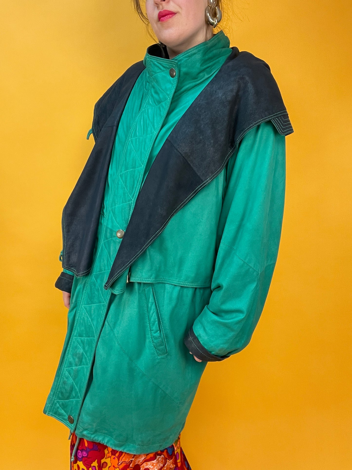 Famoser Vintage Lederanorak in Knallgrün