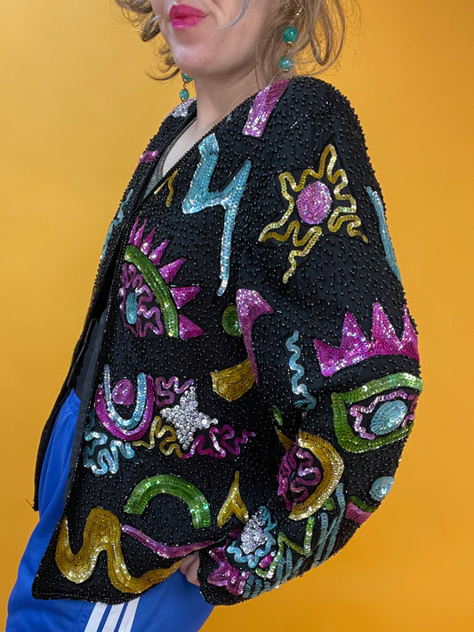 Funky Paillettenjacke mit bunter Bestickung