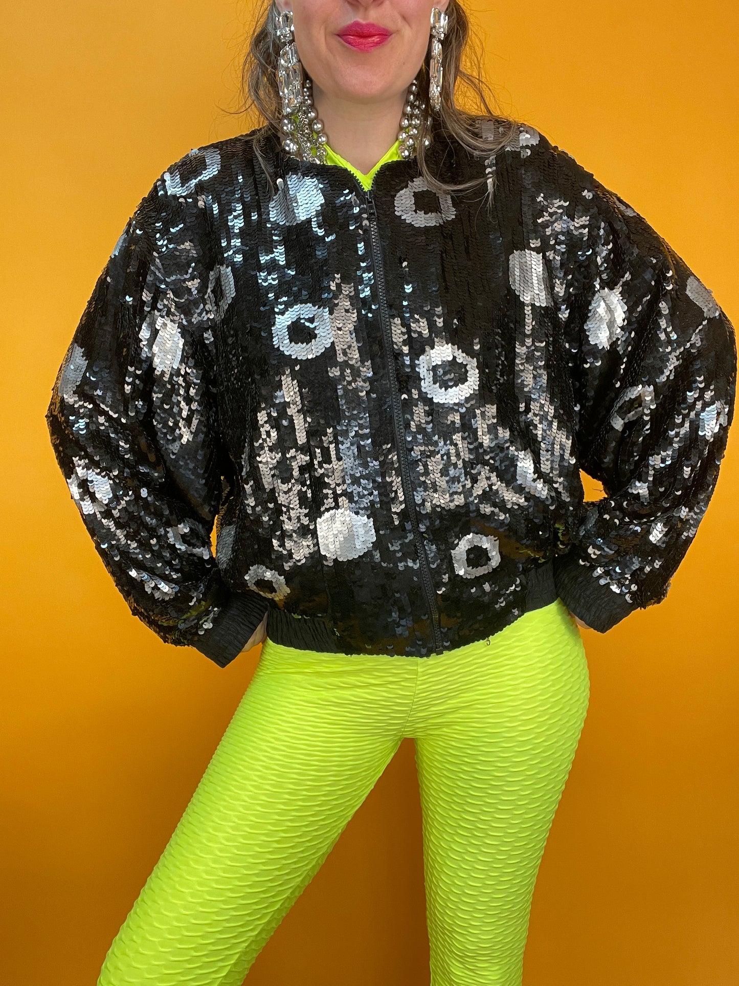 Statement 80s Pailletten-Blousonjacke mit riesiger Schlange im Rücken