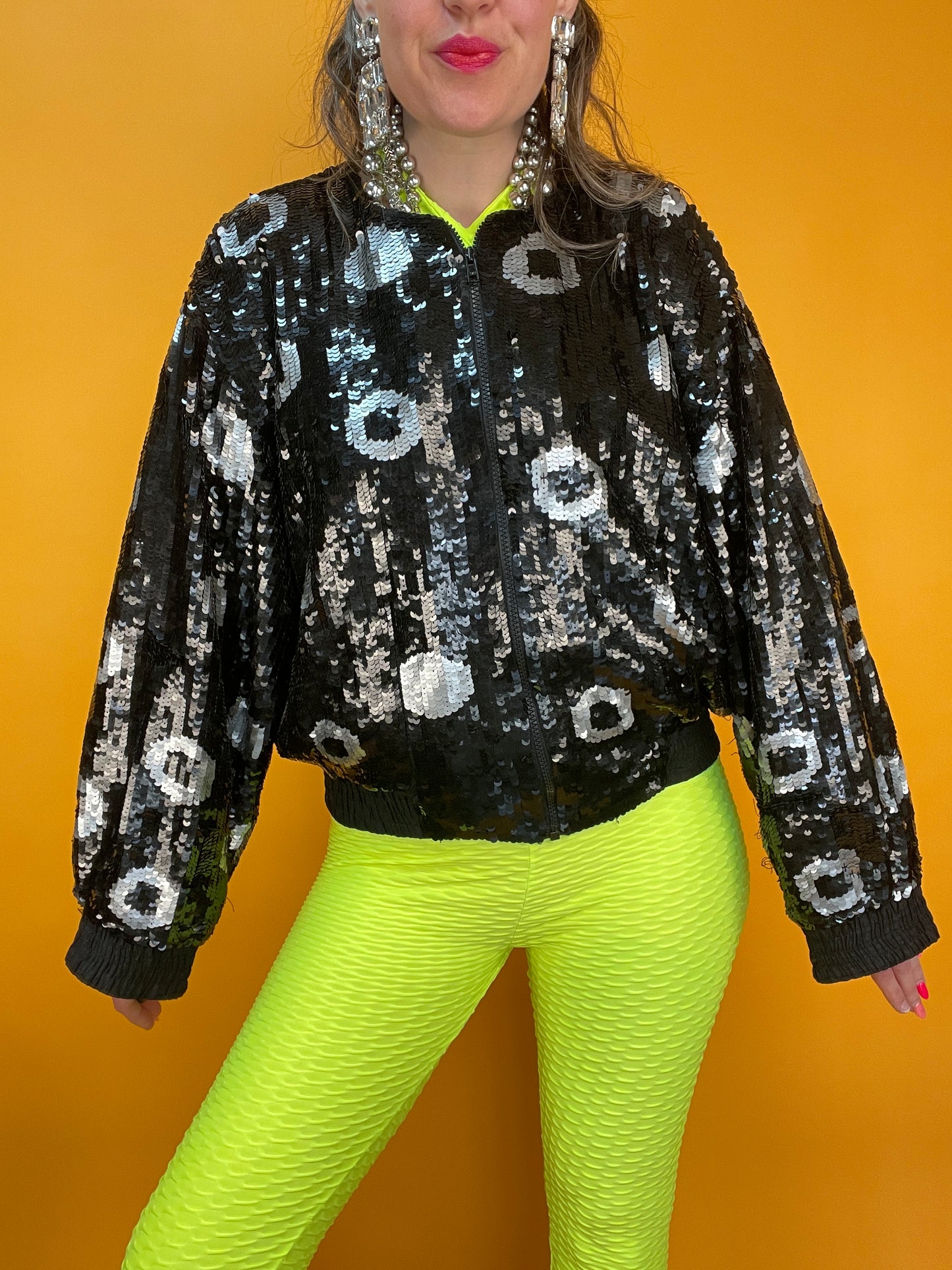 Statement 80s Pailletten-Blousonjacke mit riesiger Schlange im Rücken