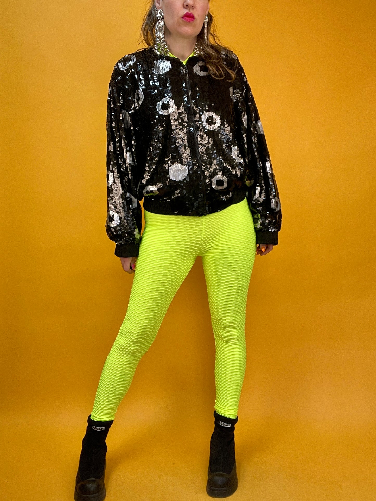 Statement 80s Pailletten-Blousonjacke mit riesiger Schlange im Rücken