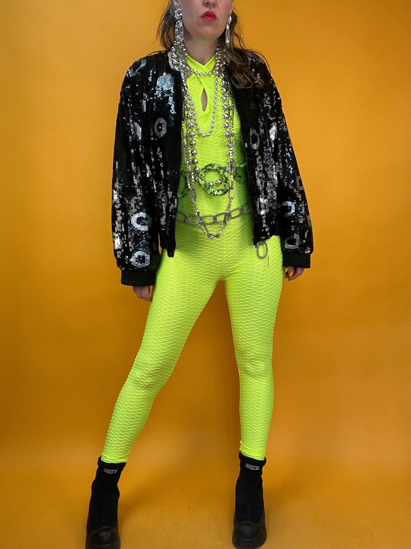 Statement 80s Pailletten-Blousonjacke mit riesiger Schlange im Rücken