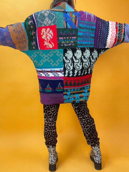 Seltene Tauros Jacke mit zahllosen Strickmotiven und bunten Lederdetails