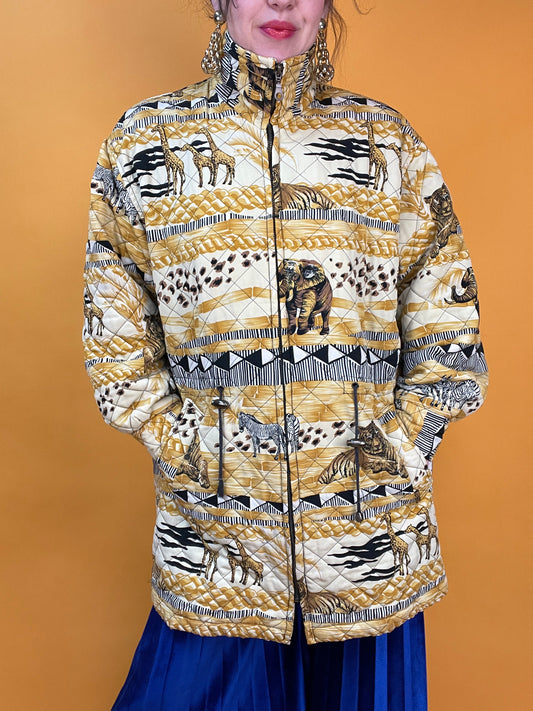 80s/90s Steppjacke mit gemütlicher Wattierung und supergeilem Animalprint
