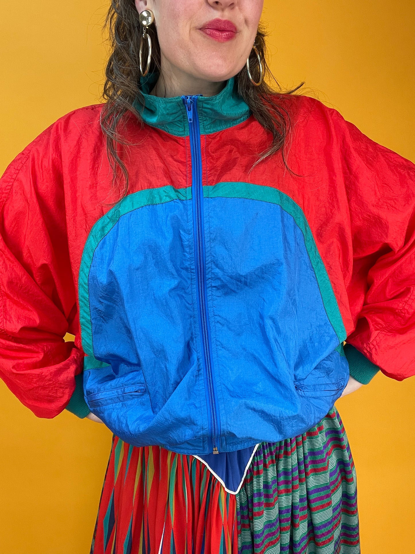 Knallige 80s/90s Trainingsjacke aus Ballonseide