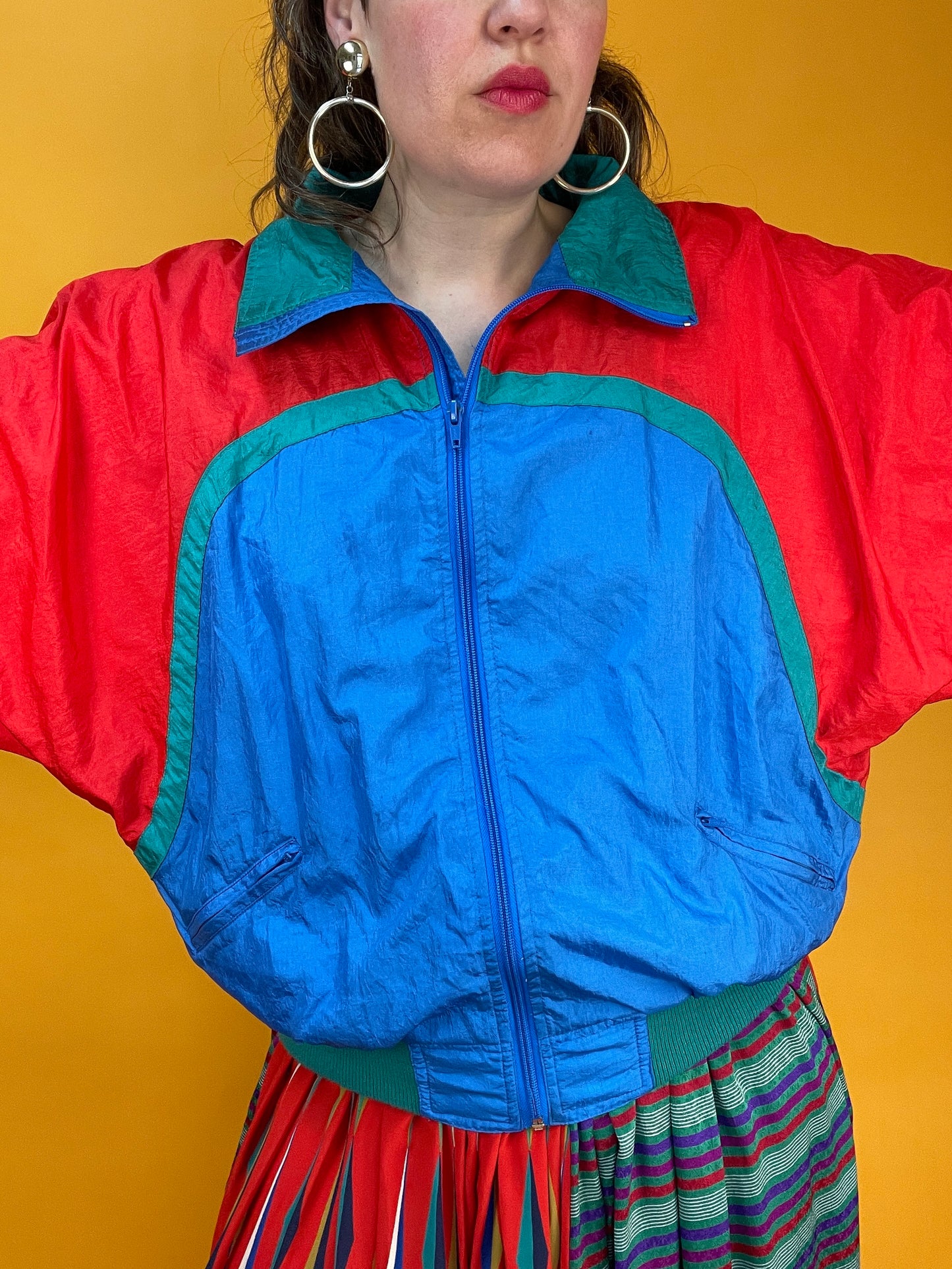 Knallige 80s/90s Trainingsjacke aus Ballonseide
