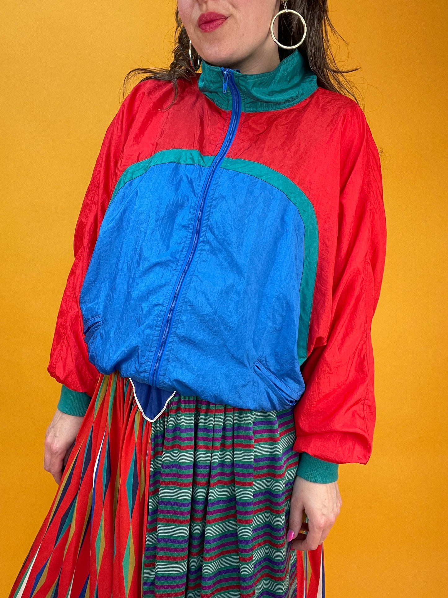 Knallige 80s/90s Trainingsjacke aus Ballonseide