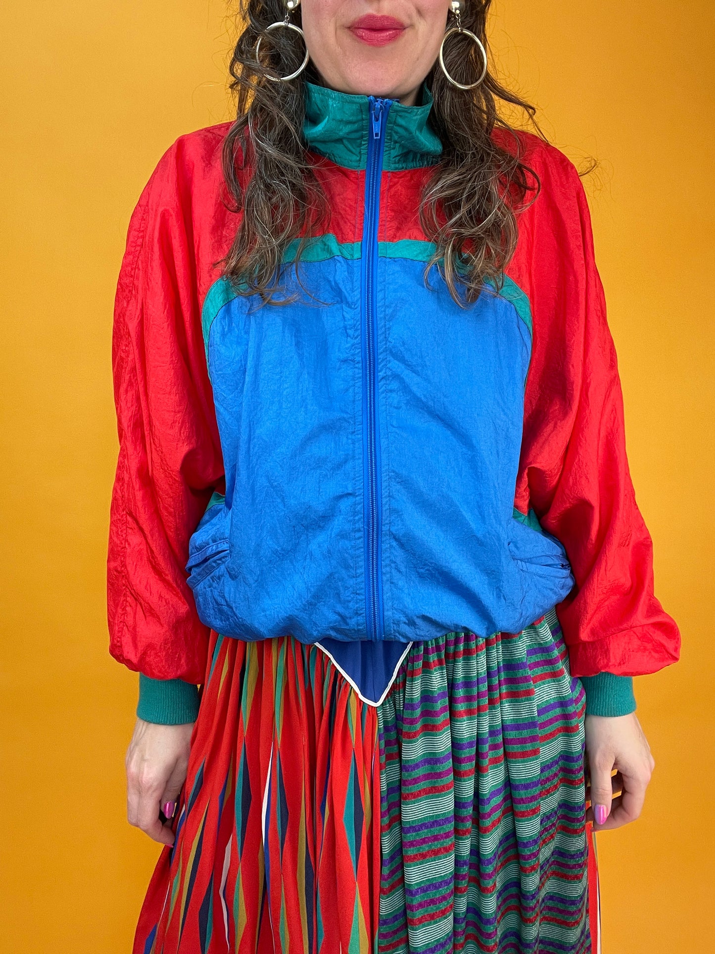 Knallige 80s/90s Trainingsjacke aus Ballonseide