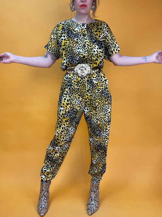 Knalliger 80s/90s Jumpsuit mit Leopardenprint