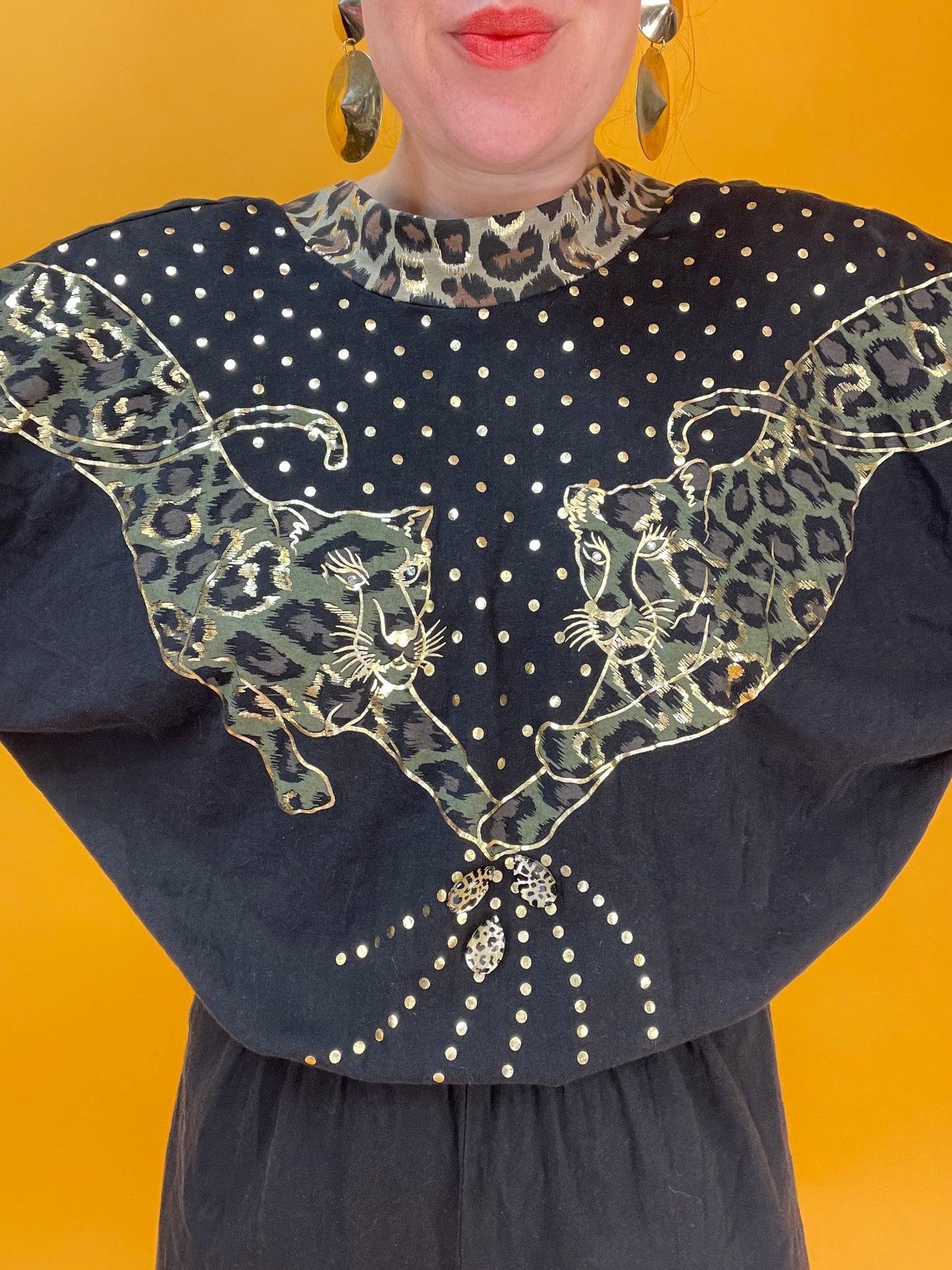 Lässiger Jumpsuit aus Jersey mit Leoparden-Golddruck