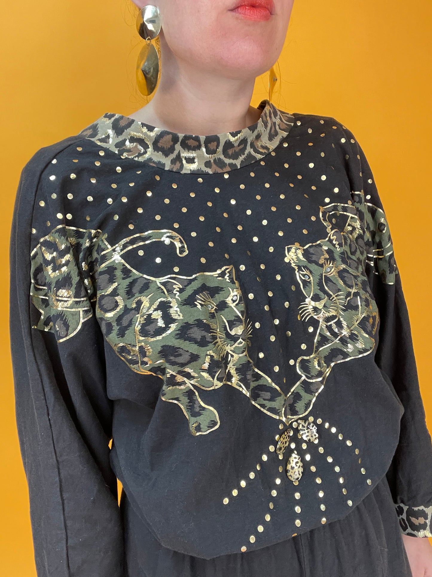 Lässiger Jumpsuit aus Jersey mit Leoparden-Golddruck