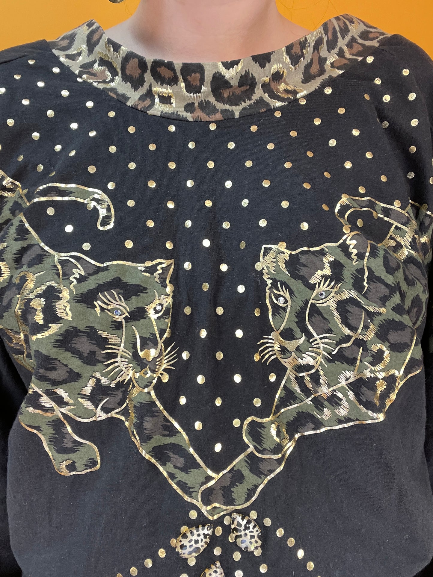 Lässiger Jumpsuit aus Jersey mit Leoparden-Golddruck
