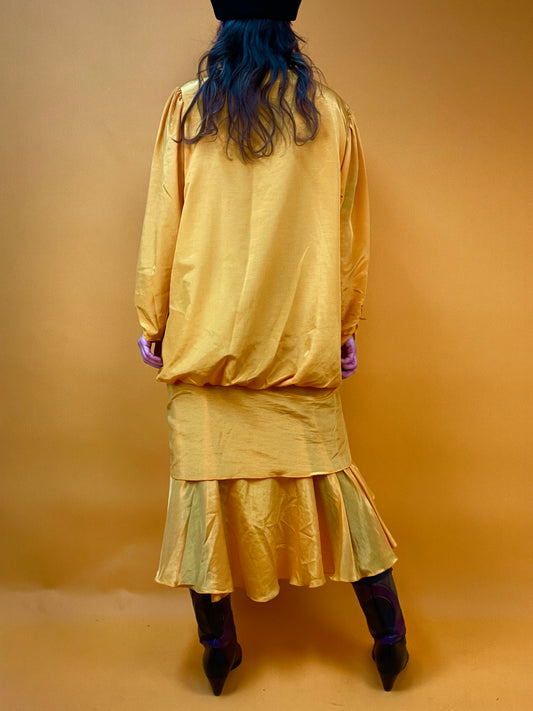 Eidottergelbes 80s Drapedress